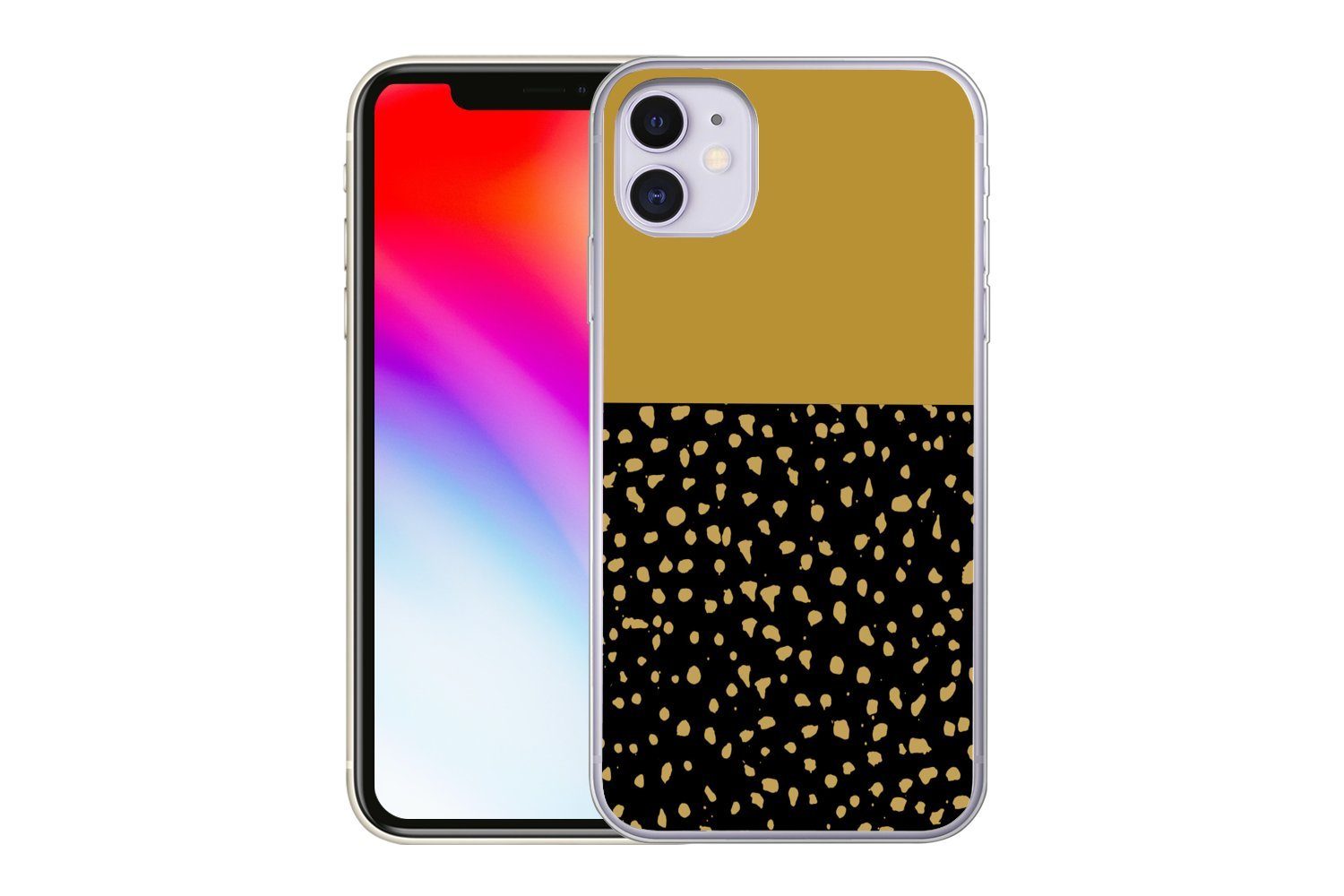 MuchoWow Handyhülle für Apple iPhone 11 Polka dots - Ockergelb - Schwarz, Smartphone-Bumper, Print, Handy Schutzhülle Dünn
