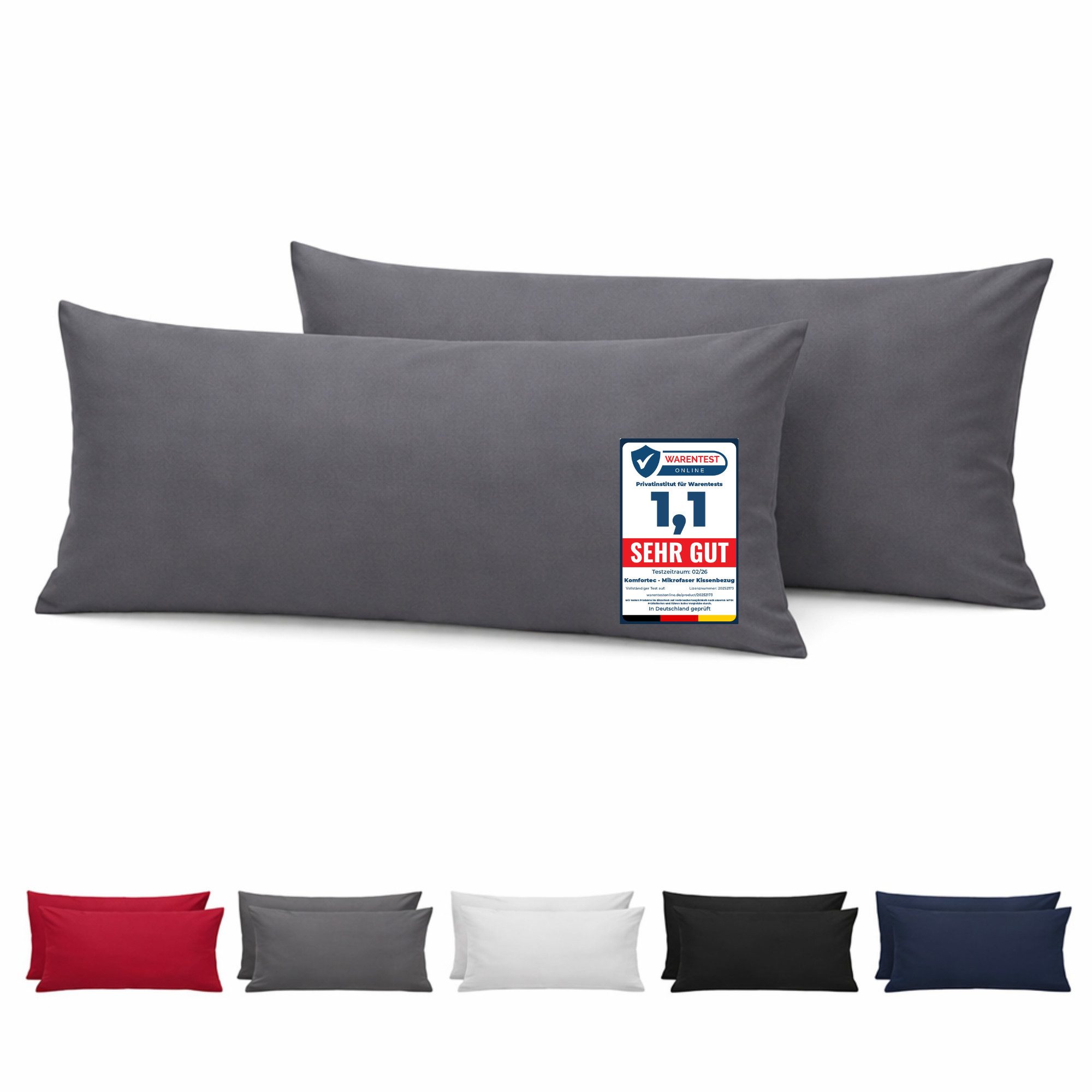 Komfortec Kissenbezug Premium Kopfkissenbezug, gebürstet 100% Mikrofaser 90g/m², (2 Stück), 40x80 cm mit Reißverschluss, Superweiches Kissenhülle Set