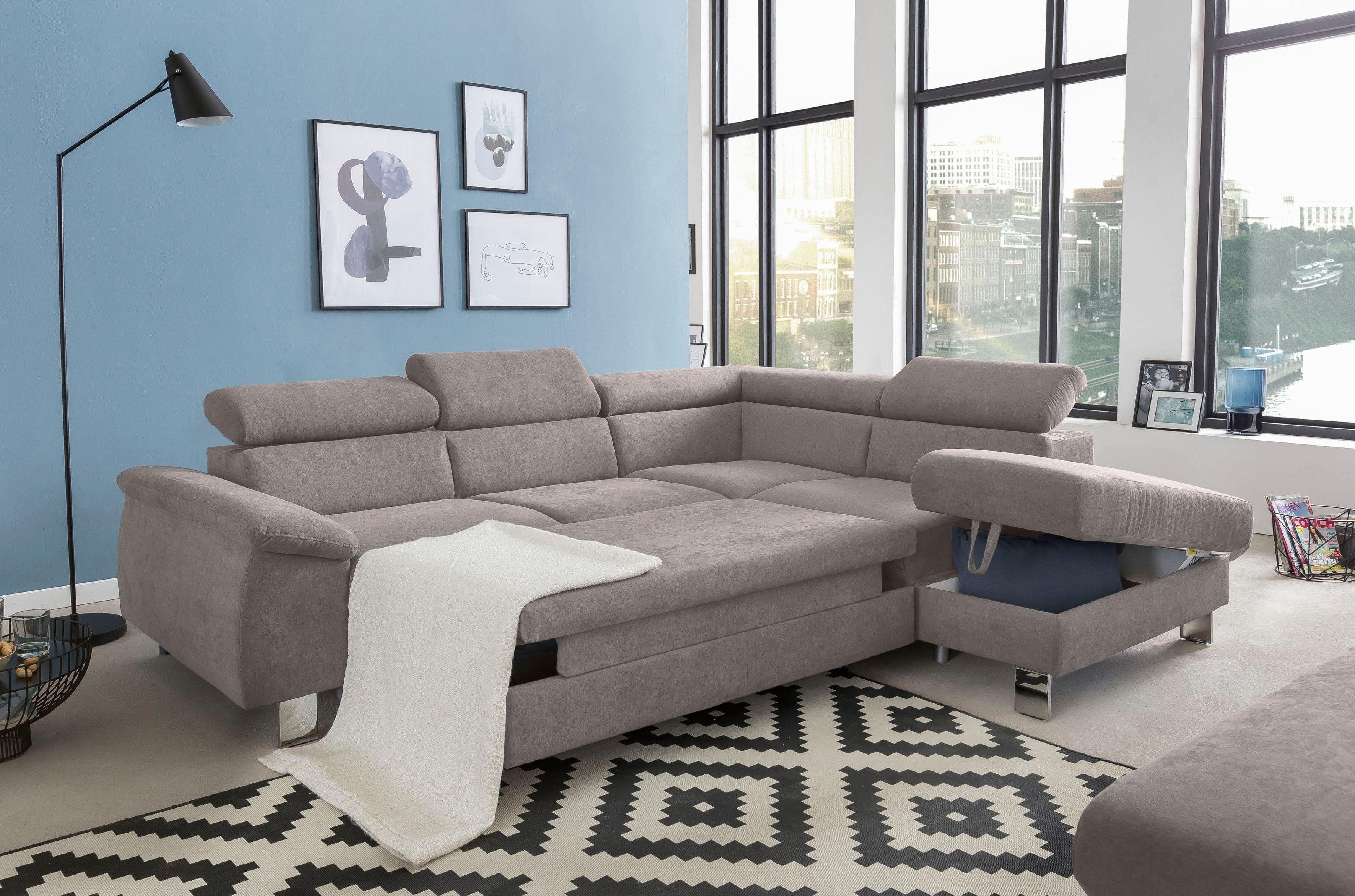 COTTA Ecksofa Komaris L-Form, B: 249 cm, mit Kopfteilverstellung, optional Bettfunktion, Bettkasten & Licht