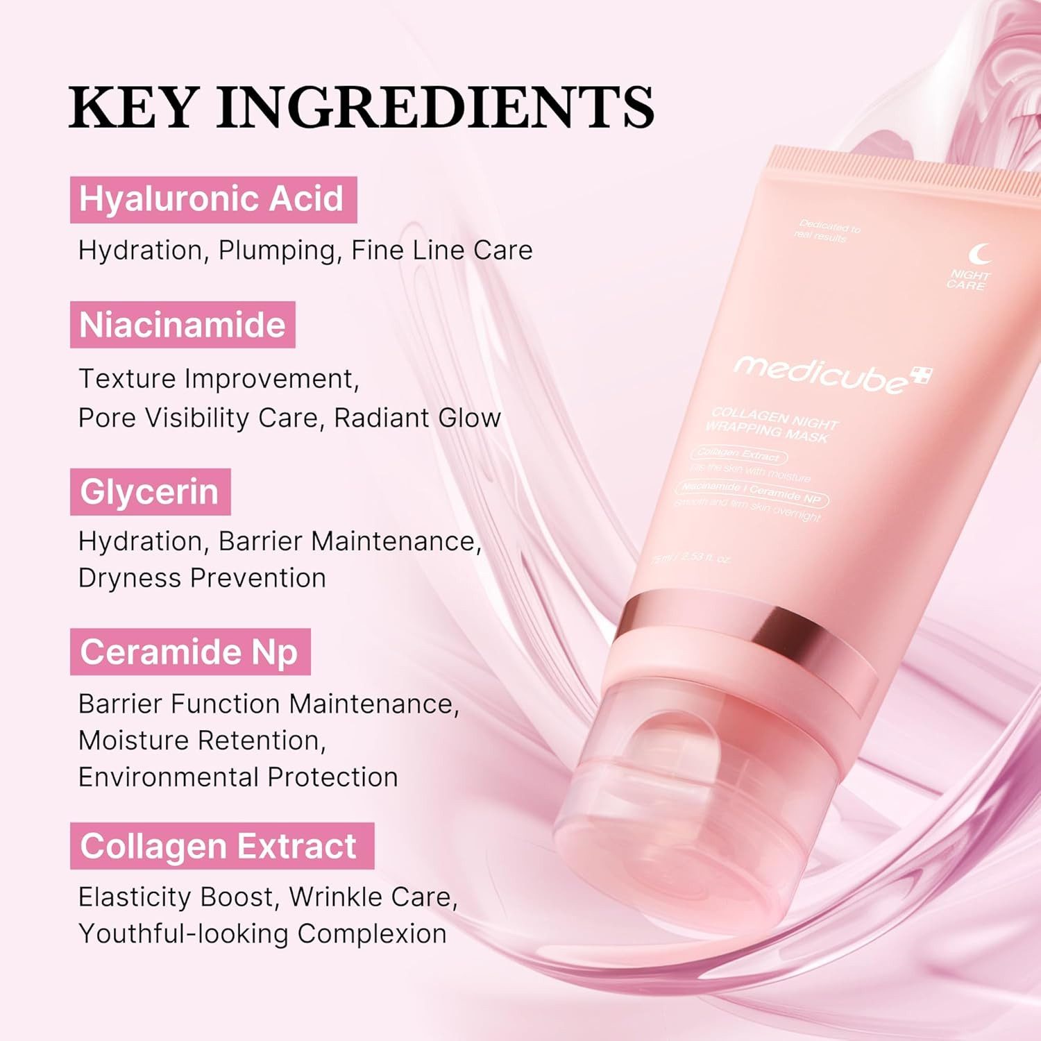 Medicube Gesichtspflege Collagen Night Wrapping Mask 75ml – Straffende Nachtmaske mit Kollagen & Hyaluronsäure, Overnight-Pflege, straffender Kollagenfilm, tiefenhydratisierend