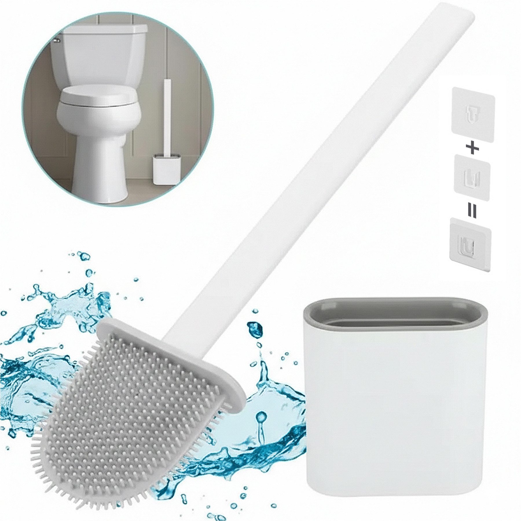 Mutig WC-Reinigungsbürste WC Bürste mit Halter Silikon Toilettenbürste Langer Stiel klobürste, (Klobürste, Tiefenreiniger Silikon-Toilettenbürste, mit Rutschfestem Langem Kunststoffgriff und Flexiblen Borsten), für Badezimmer oder Gäste-WC Wandmontage & Stehen