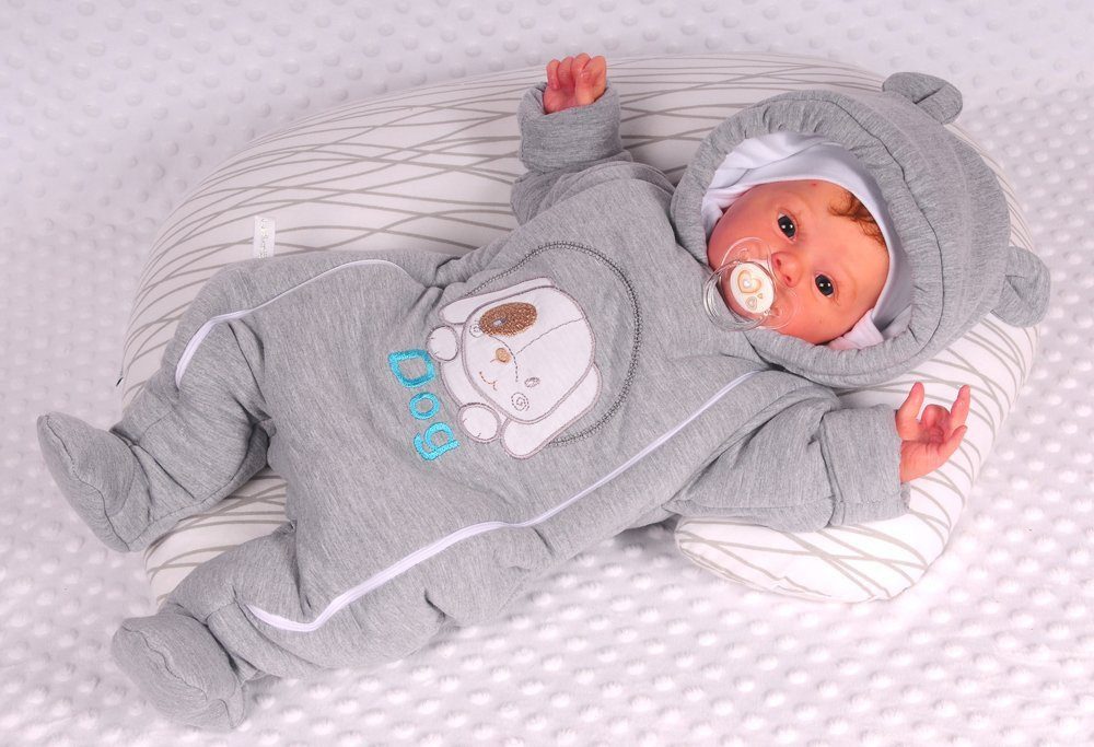 La Bortini Schneeoverall Baby Overall Wagenanzug mit Elefant Schneeanzug in Grau aus Baumwolle, fefüllt, 44 50 56 62 68 74