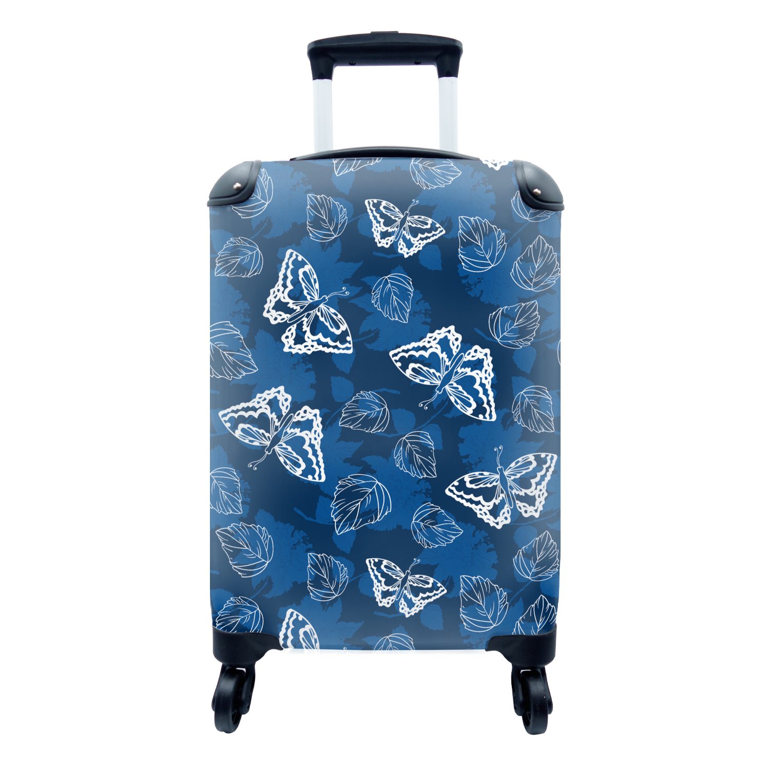 MuchoWow Handgepäckkoffer Schmetterling - Insekten - Blau - Weiß - Design, 4 Rollen, Reisetasche mit rollen, Handgepäck für Ferien, Trolley, Reisekoffer