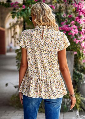 BlauWave Druckbluse Women's Floral Rundhalsausschnitt Top Casual (Geeignet für das tägliche Tragen, 1-tlg., Urlaubsstil) Lockeres kurzärmeliges Shirt