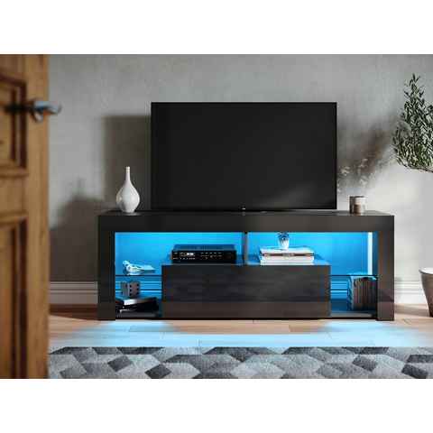 SONNI TV-Schrank Schwarzer TV-Ständer mit LED-Beleuchtung Stilvoll mit 12 Led Farben Beleuchtung, 140x35x50.5cm
