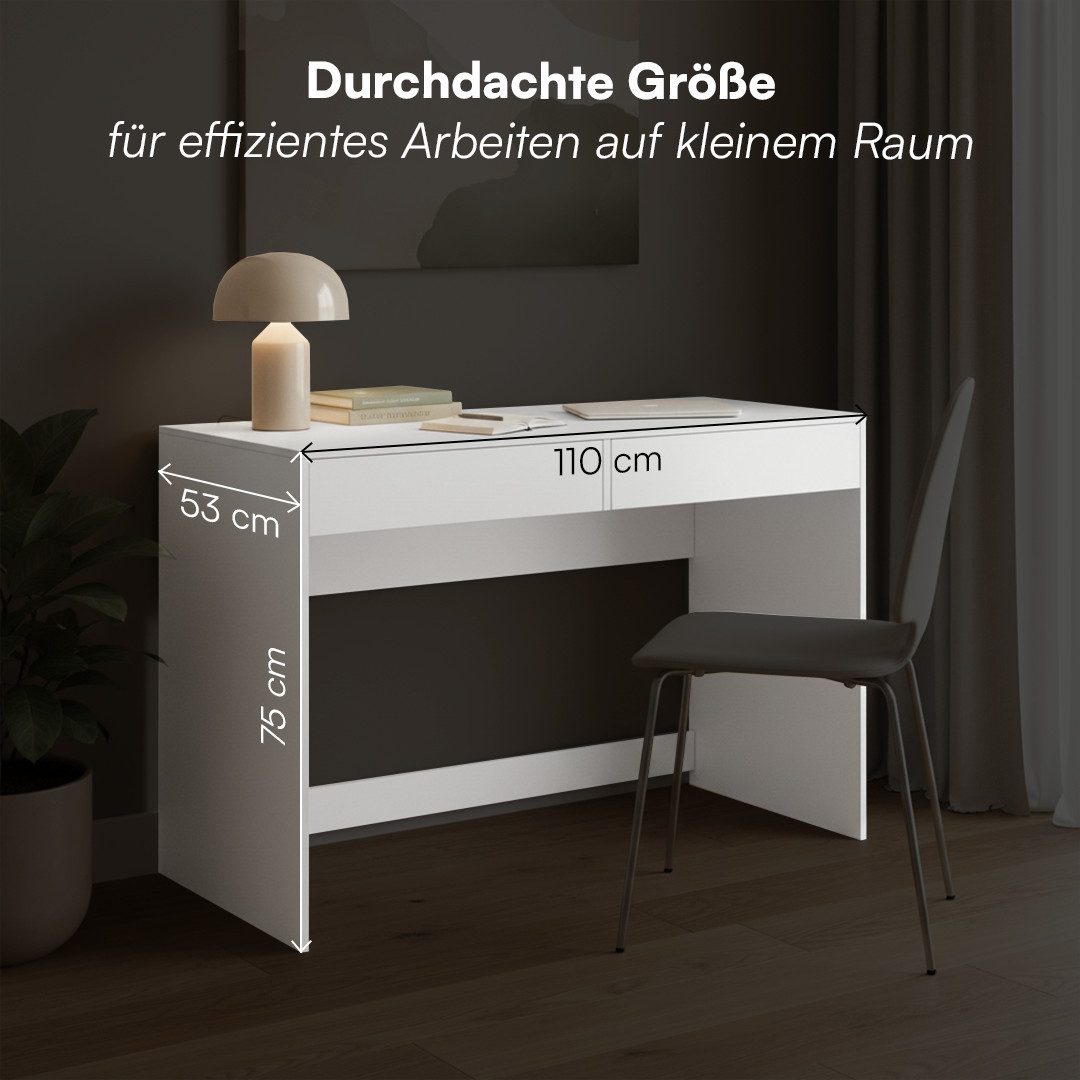 Bellamio Schreibtisch Toce mit 2 Schubladen, Bürotisch, Computertisch (weiß), Breite 110 cm x Tiefe 53 cm – Bild 5 von 5