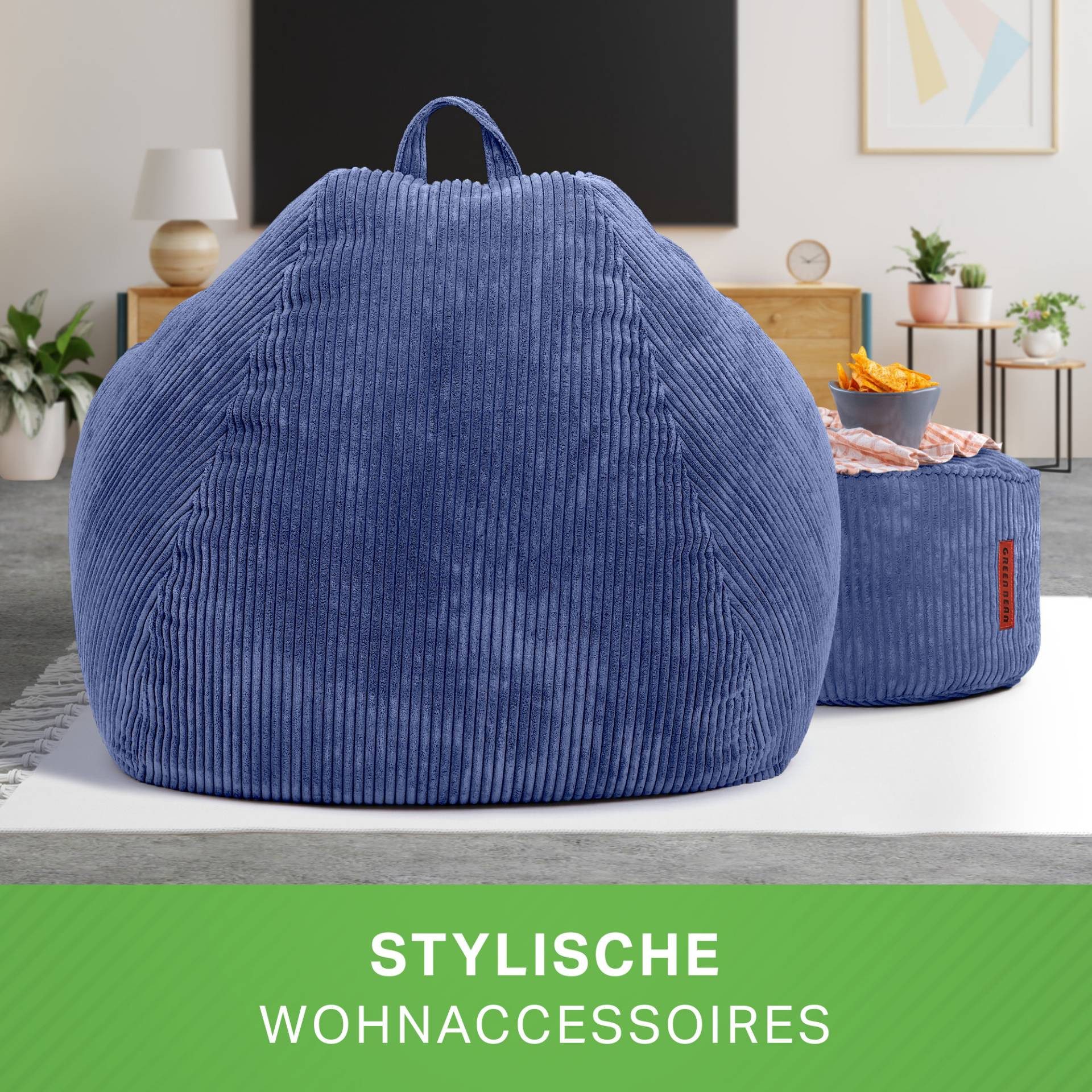 Green Bean Sitzsack XXL Sitzsack Scoop + Hocker aus Cord, Indoor Sitzkissen mit Sitzhocker, Relax Sessel – Bild 5 von 5