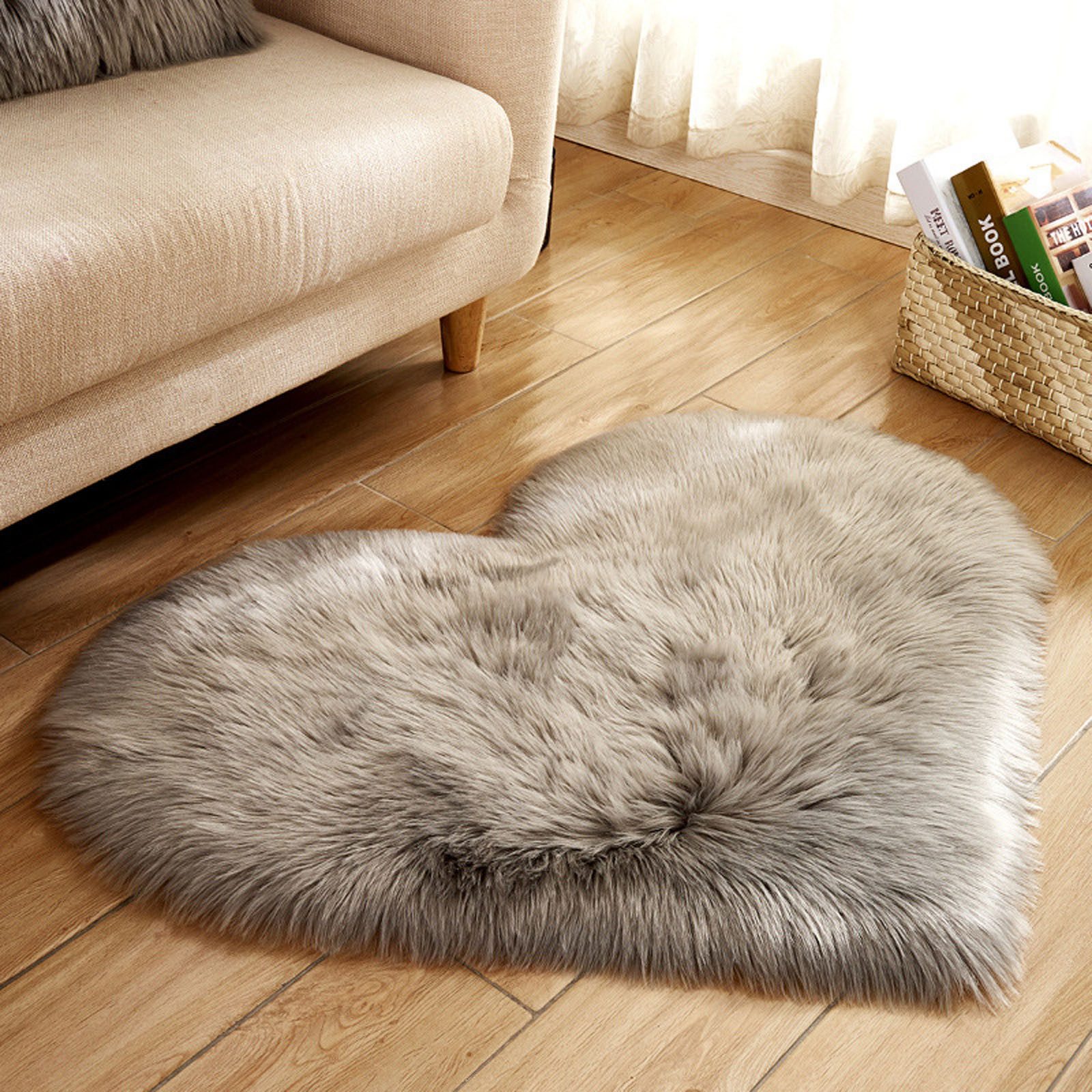 Jibenhome Hochflor-Teppich Herzförmiger Fellteppich,Kunstfell Schaffell,Hochflor Shaggy Teppiche, Grau,30 cm x 40 cm, Höhe: 60 mm, Bodenteppich, Waschbarer