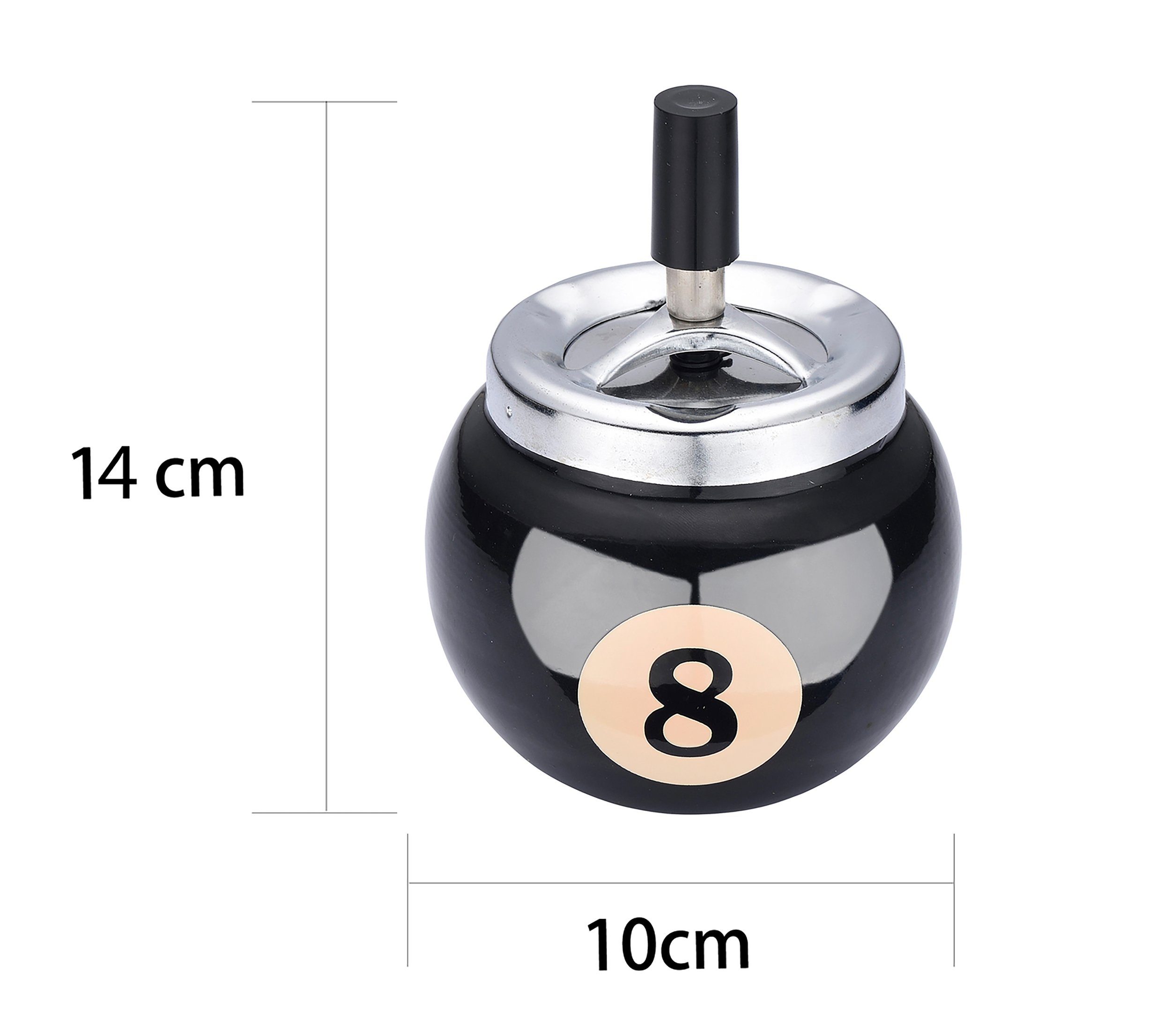 CHAMP Aschenbecher DREHASCHENBECHER Pool Ball Ø10cm Billard Kugel 80 (Schwarz - 8), Billardkugel Aschenbecher Windaschenbecher Drehascher Ascher – Bild 2 von 5