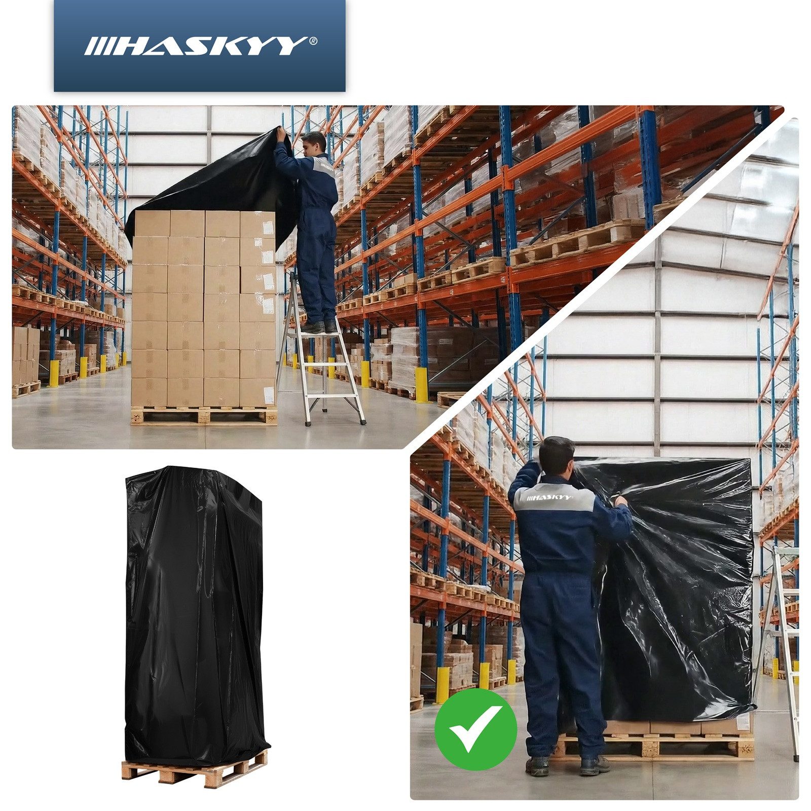 HASKYY Schutzhaube Abdeckhaube Palettenhaube PE bag UV-beständig 130x90x250cm