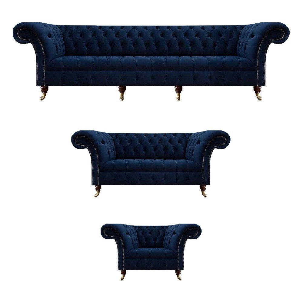 JVmoebel Chesterfield-Sofa Elegantes Chesterfield-Sofa in Grau mit hochwertigem Stoffbezug, 3 Teile, Made in Europa