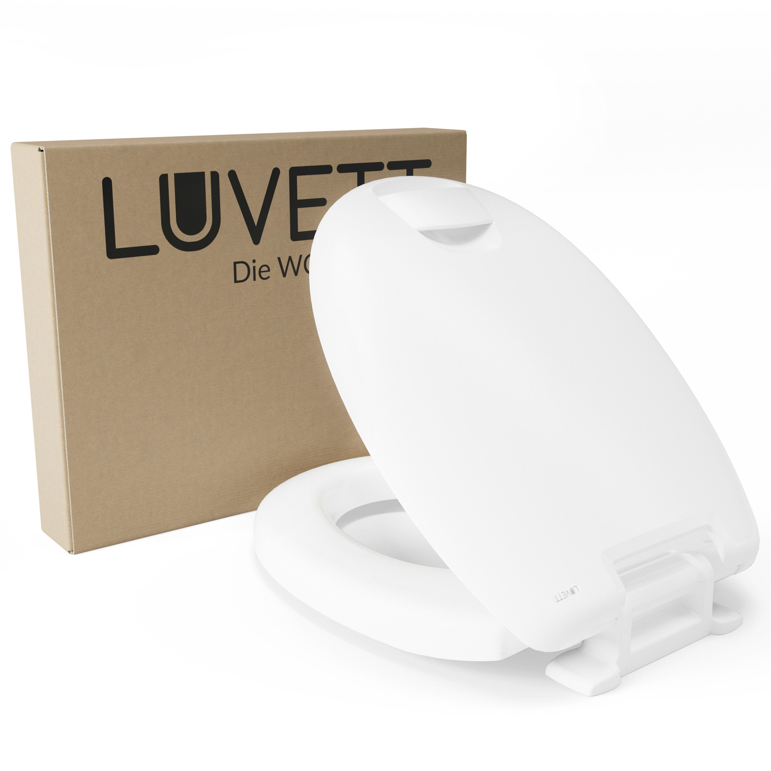LUVETT WC-Sitz Senioren C601 mit Sitzerhöhung +5cm, Softclose Absenkautomatik, O-Form (Befestigung von oben), mit Absenkautomatik, Sitzerhöhung 5 cm