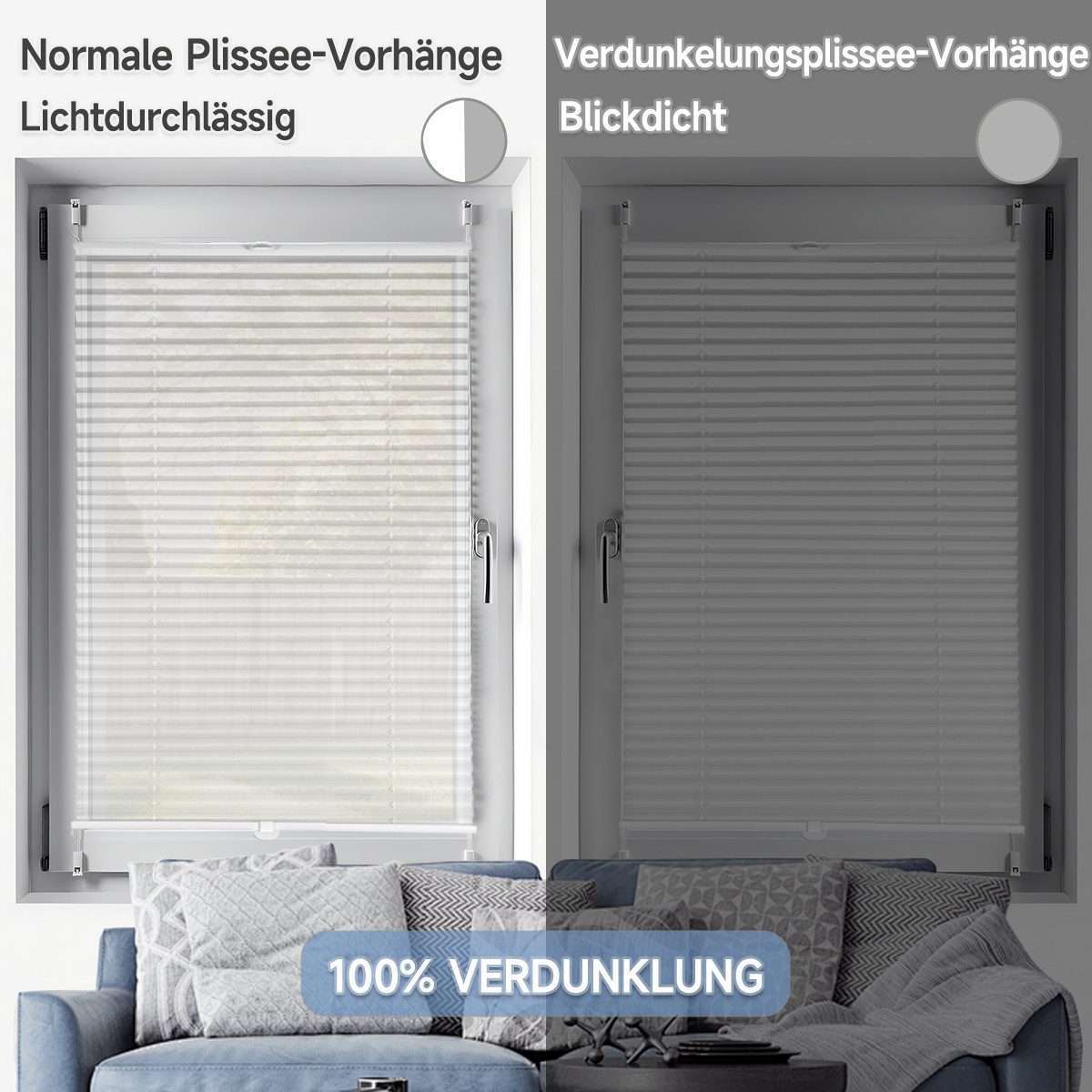 Sekey Plissee 100% Verdunkelung Plissee ohne Bohren Klemmfix Faltrollo Lichtschutz, verdunkelnd, Klemmfix, Weiß, 100% Verdunkelnd, Blickdicht, verspannt, inkl.  – Bild 3 von 5