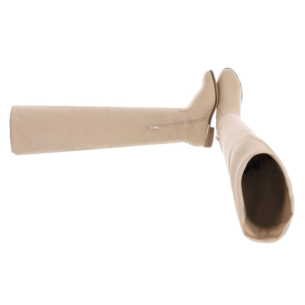 Ital-Design Elegante Overknee-Stiefel aus weichem Material für Damen Stiefel (90727016) Blockabsatz Overknees in Beige