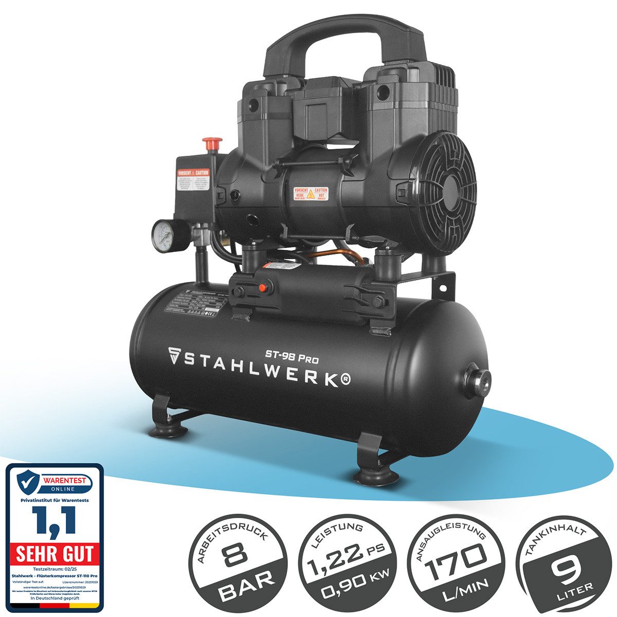STAHLWERK Kompressor Kompressor 8 bar 9 L 1,22 PS 0,90 kW 170 l/min Drucklu günstig online kaufen
