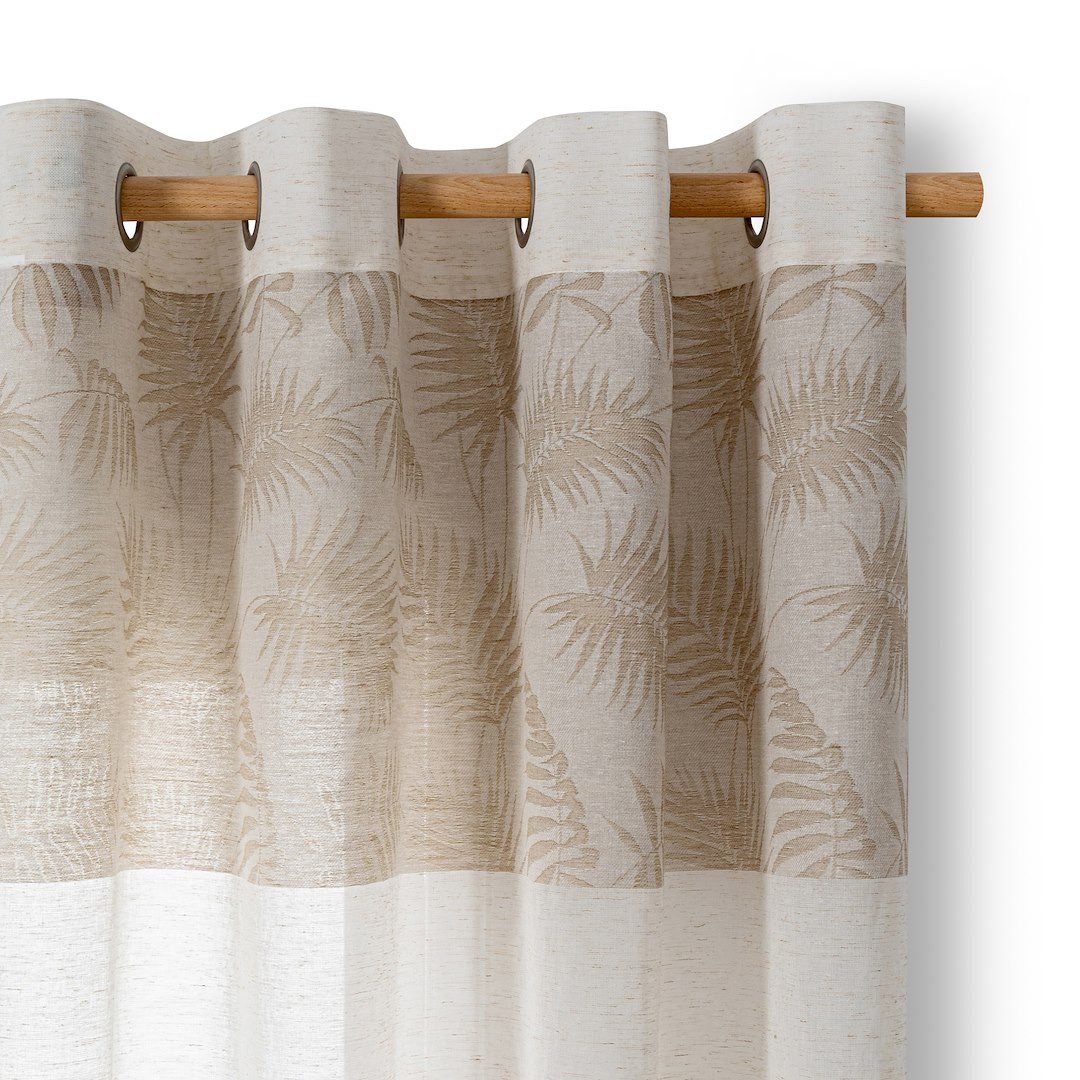 Restilo Gardine Gardine Ösen Vorhang Leinen Microfaser Natur Blätter Muster günstig online kaufen