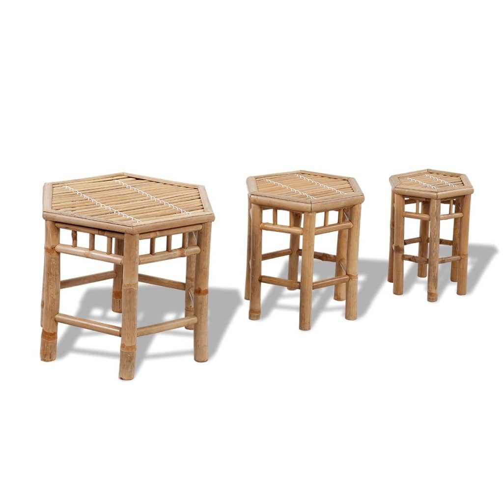 furnicato Gartenlounge-Hocker Bambus-Hocker-Set sechseckig 28x24x32 bis 50x43x40 cm naturfarben (1 St), Stapelbare Sitzhocker, wetterfest und stabil für den Gartenbereich