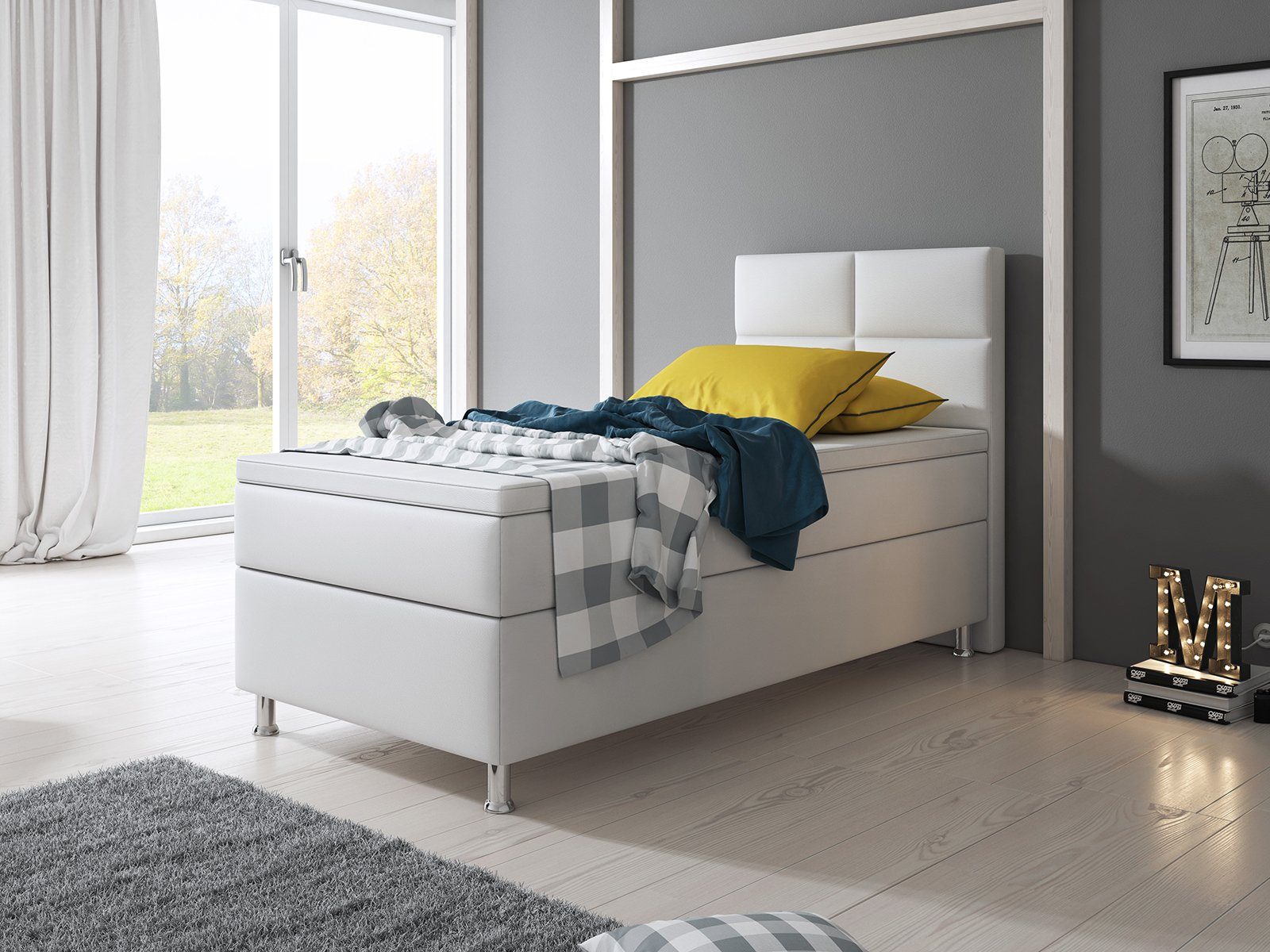 inter Boxspringbett Miami 90x200 cm inkl. Topper mit 7 Zonen Taschenfederkernmatratze (inkl.Kopfteil mit Matratzen und Topper)