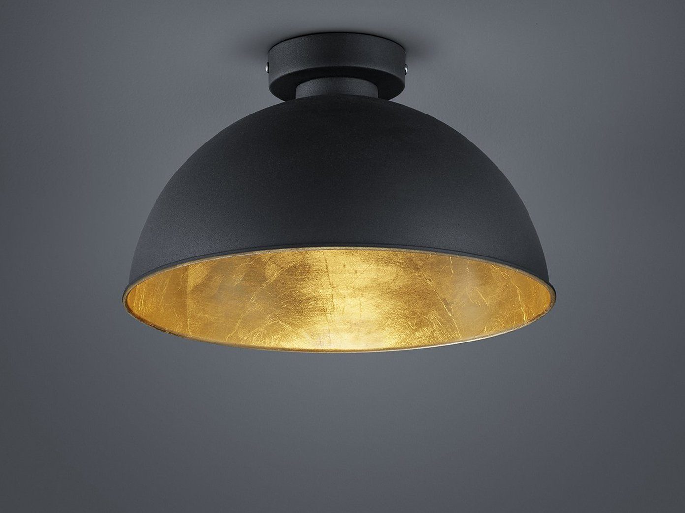 meineWunschleuchte LED Deckenleuchte, mit Lampenschirm Metall Schwarz Gold,  Vintage Look, Angesagter Designklassiker Einflammig im Industrial Style