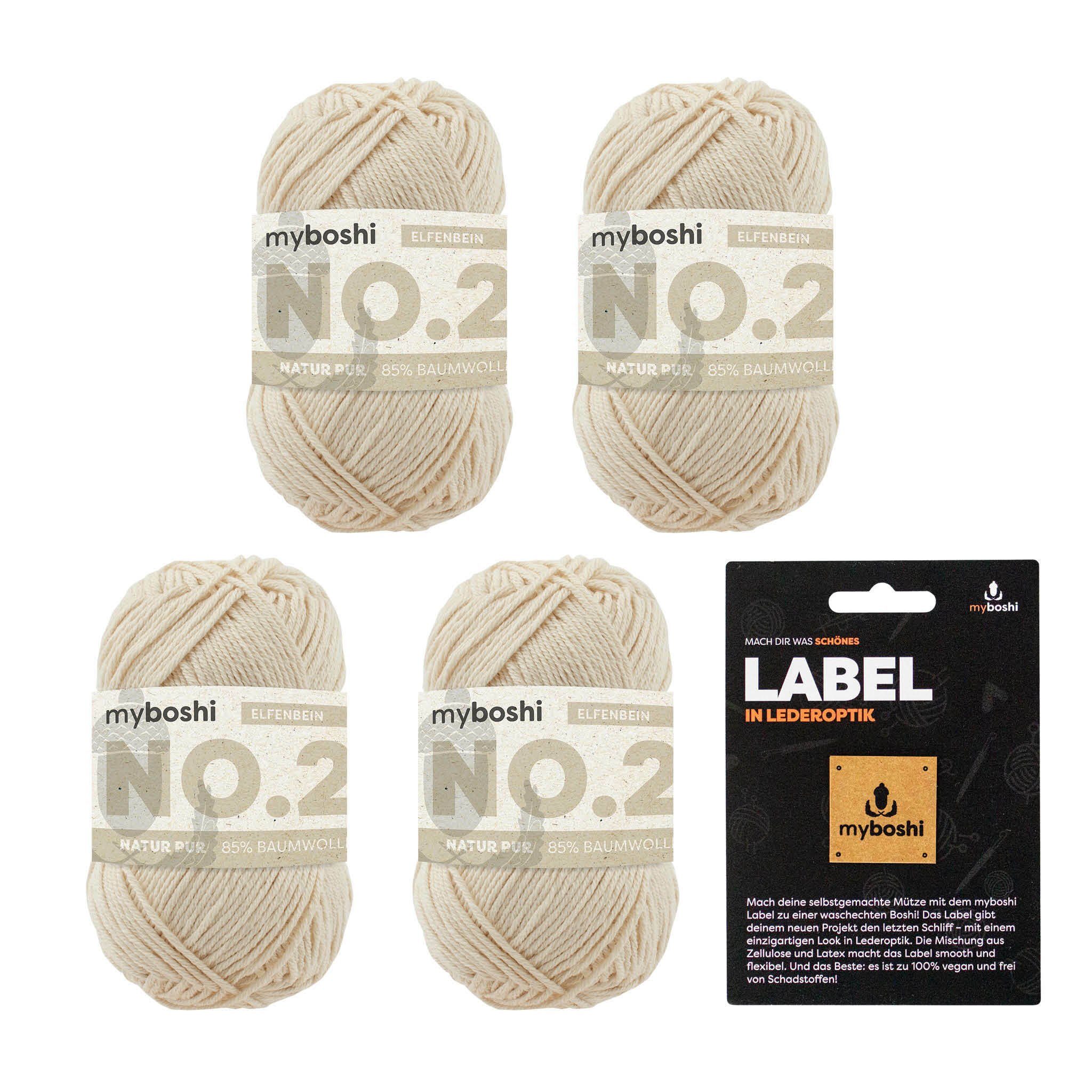 myboshi No.2 Wolle, Babywolle, mit Label Häkelwolle, 100 m (4-St., No.2 Wolle mit Label Original Babywolle), Uni