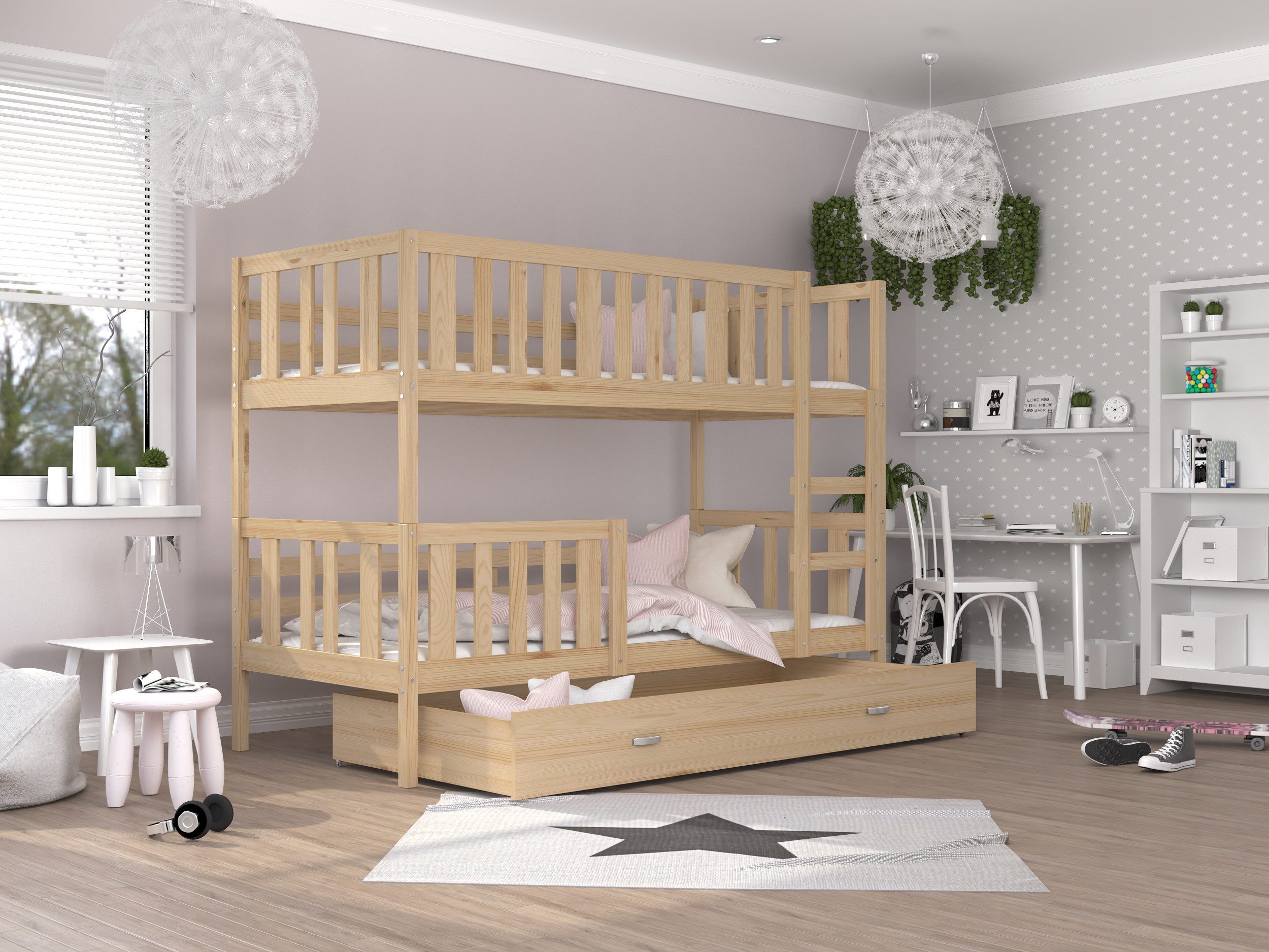 AJKmeble Hochbett mit Rausfallschutz, Etagenbett 80x160cm, günstig online kaufen