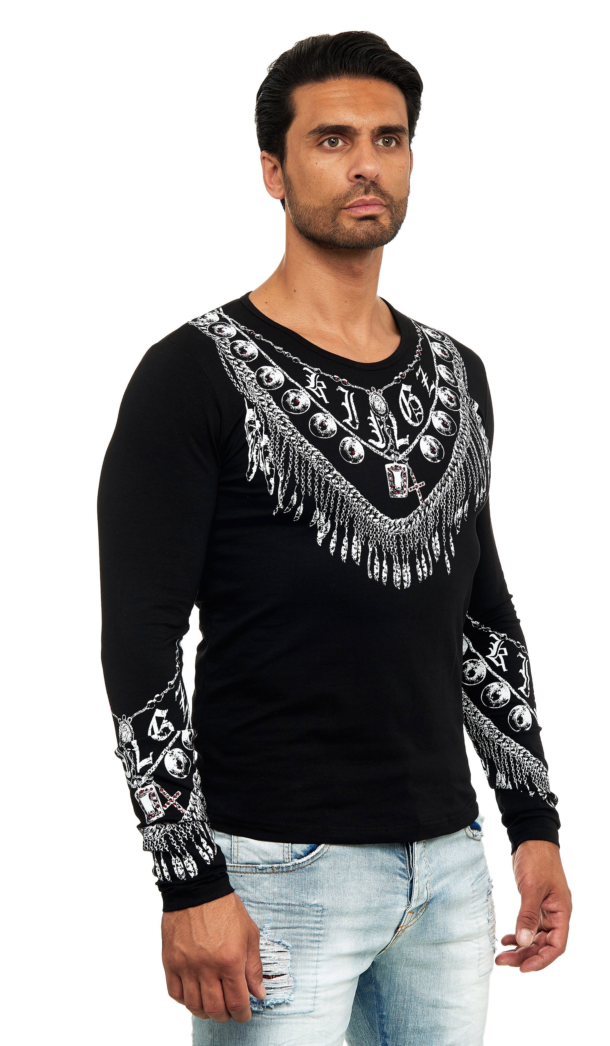 KINGZ Langarmshirt mit coolem schwarz Federnkranz-Druck