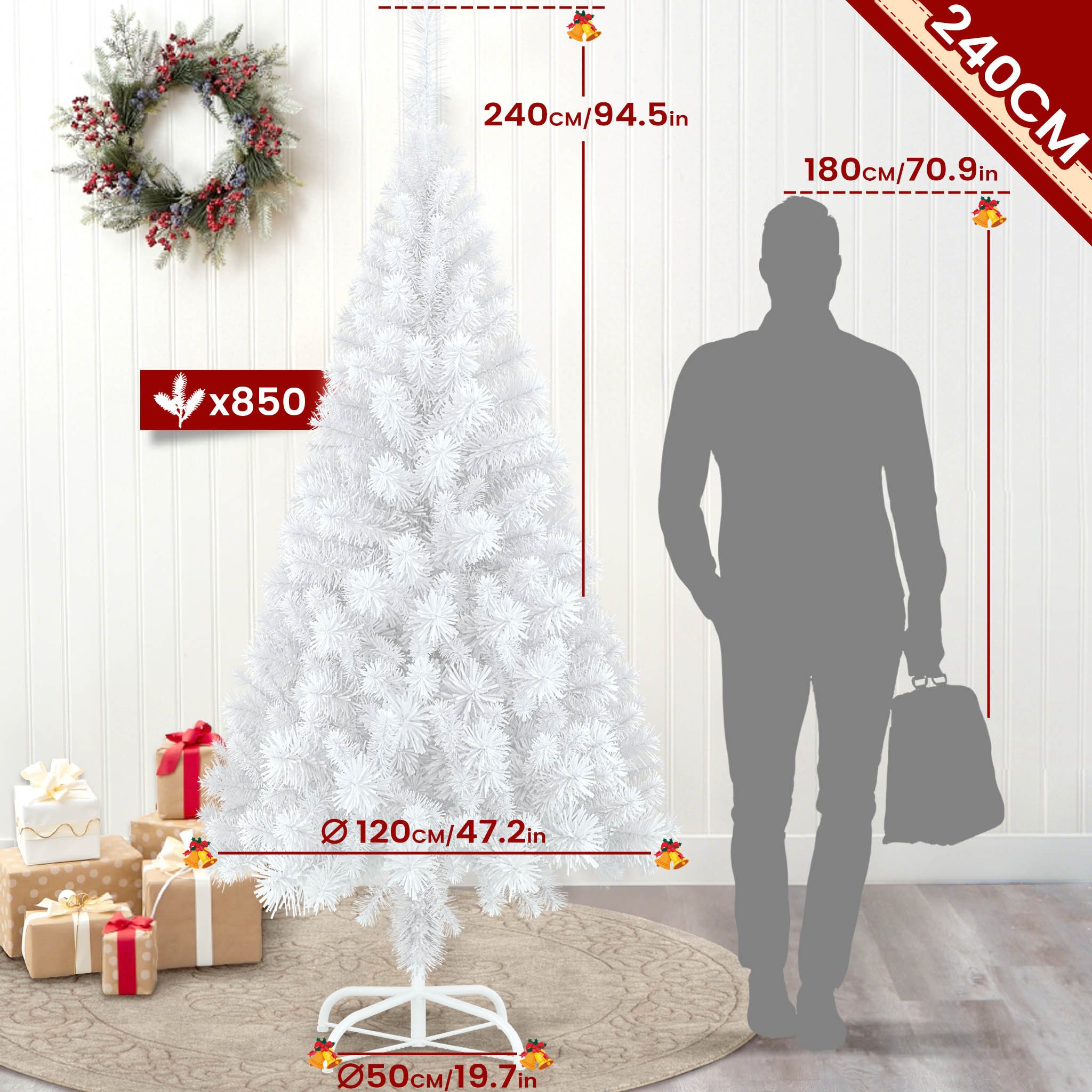 FIVMEN Künstlicher Weihnachtsbaum Weiß PVC mit Ständer, Weihnachtsdekoration