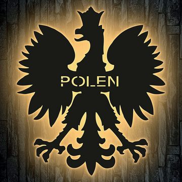 LEON FOLIEN Dekofigur Polen Adler - polnische Wappen - Lasergravur LED in Buche #92