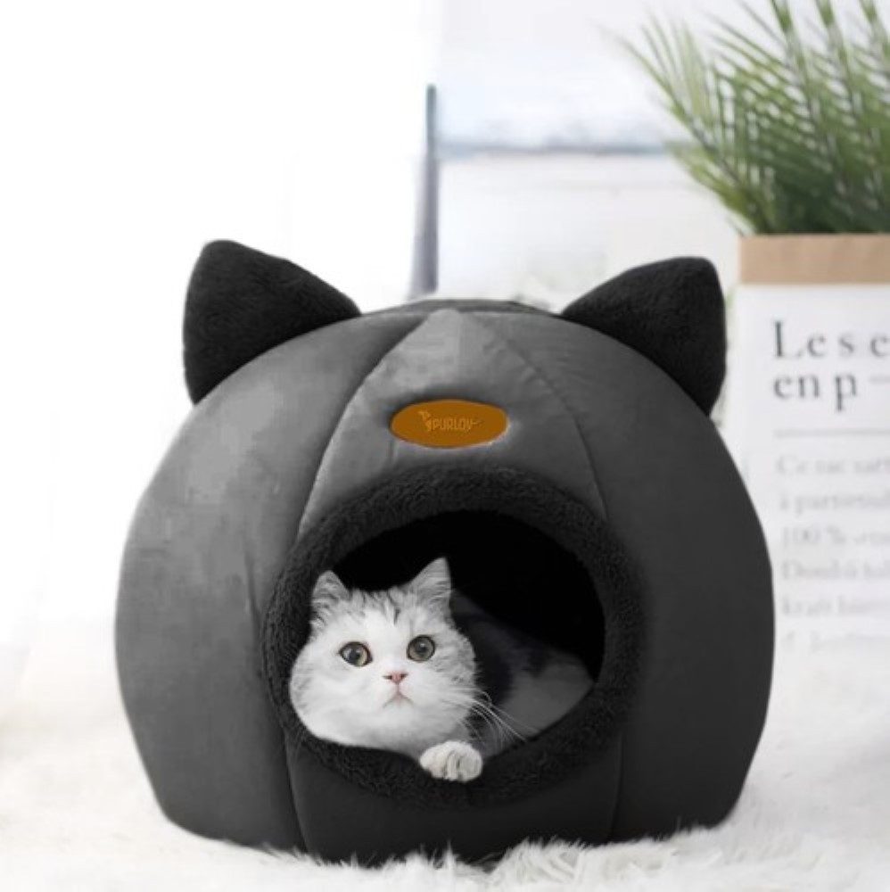 Purlov Katzenzelt Katzenbett Katzenhöhle mit Plüsch Kissen, Kratzfestes Material, leicht zu reinigen, wasserdichte Unterseite