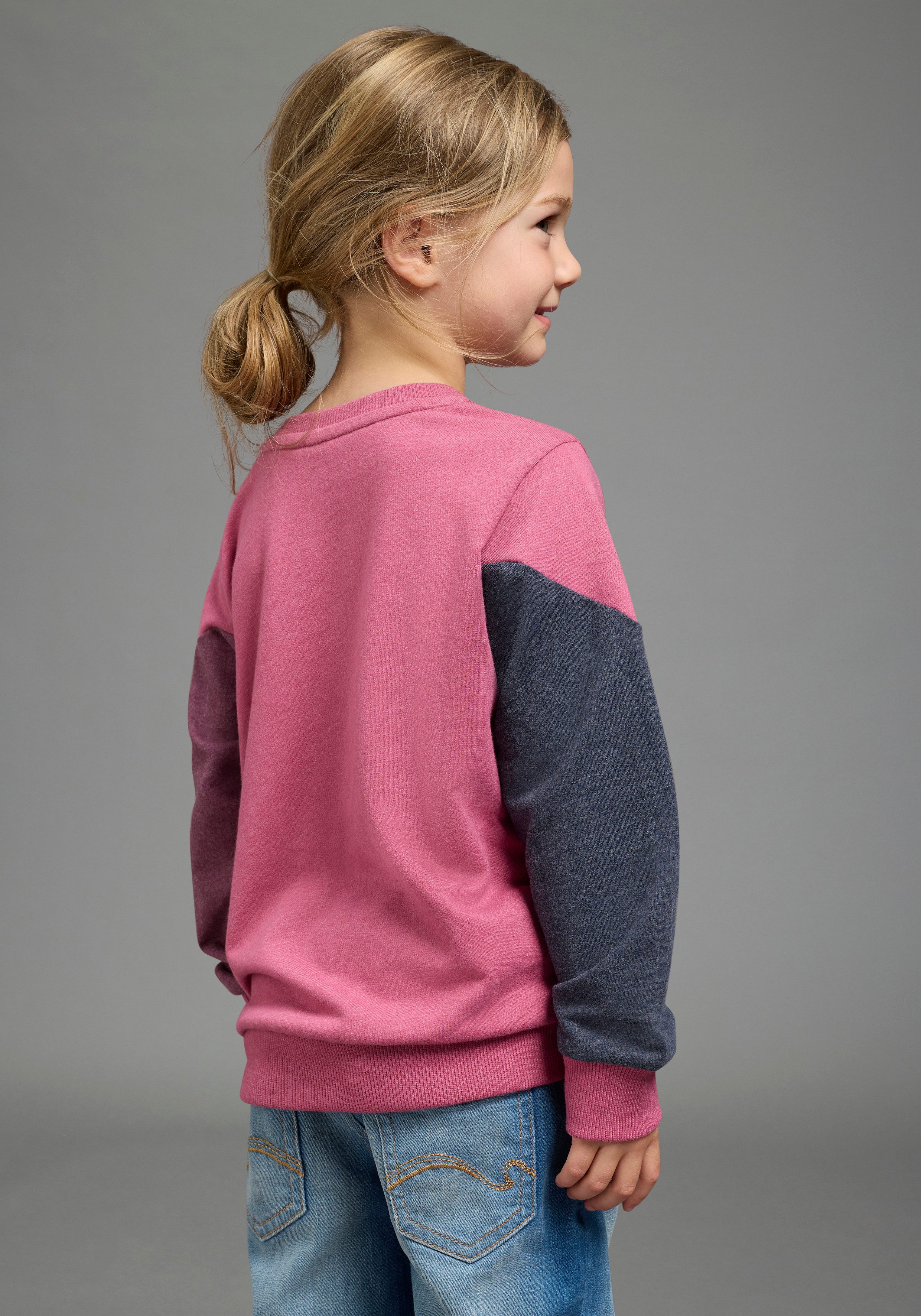 KangaROOS Sweatshirt Colorblocking für kleine Mädchen Langarm, hüftlang, lockere Passform, mit Logodruck