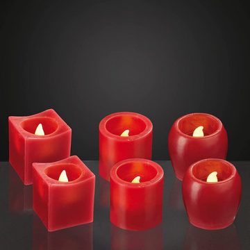 Hellum LED-Kerze Hellum LED-Wachskerzen 6er-Set 3 Formen rot