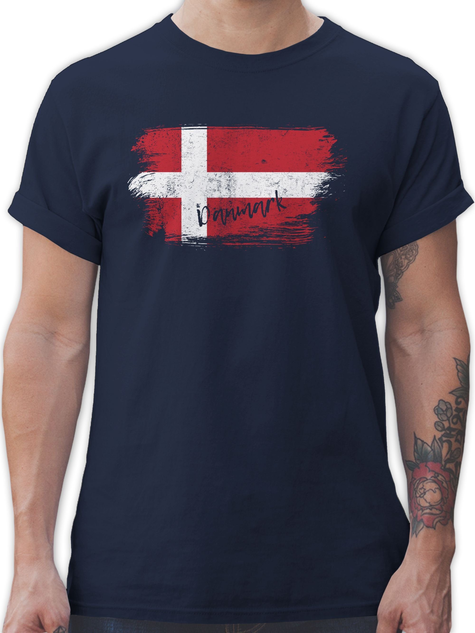 Shirtracer T-Shirt Dänemark Vintage Fussball EM 2024 2 Navy Blau