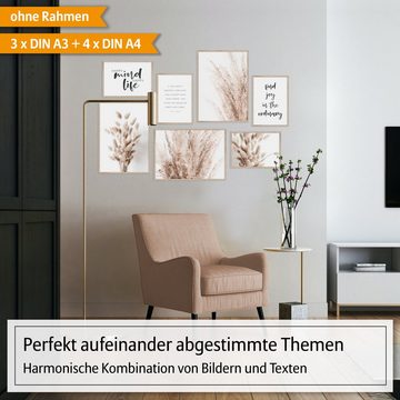 Hyggelig Home Poster Premium Poster Set - 7 Bilder Wandbilder Wohnzimmer Deko Collage, (Set, 7 St), Knickfreie Lieferung Qualitätsdruck Dickes Papier