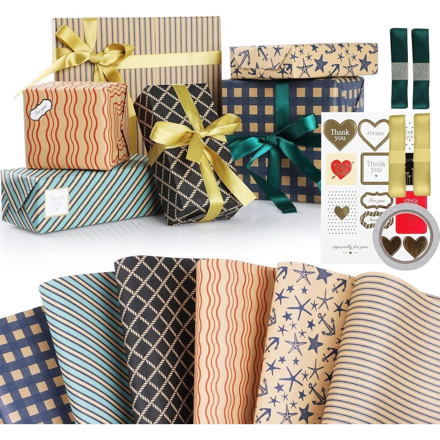 LuxusKollektion Geschenkpapier Geschenkpapier Set 6 Blatt mit Geschenkanhänger und