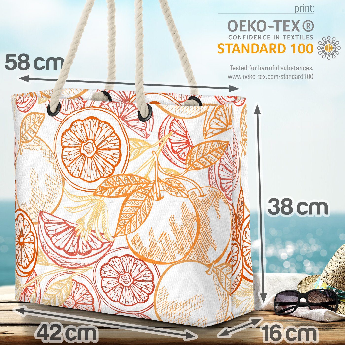 VOID Strandtasche (1-tlg), Summer Smoothie Essen Früchte Bag Obst Vitamine Kochen Oranges Orangen Beach