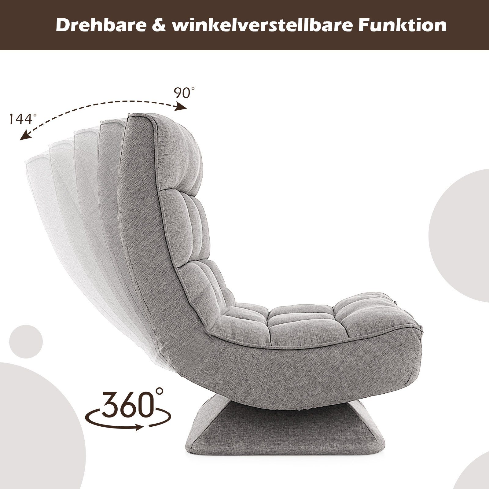 COSTWAY Relaxsessel, 360° drehbar, verstellbar, klappbar,Kissen