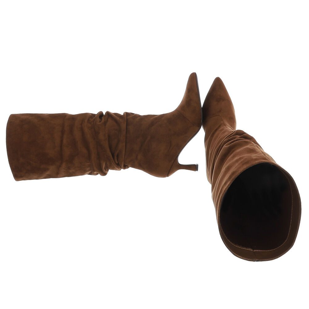 Ital-Design Hochfront Stiefel mit Blockabsatz und Raffung Stiefel (90851705) Pfennig-/Stilettoabsatz Stiefel in Braun