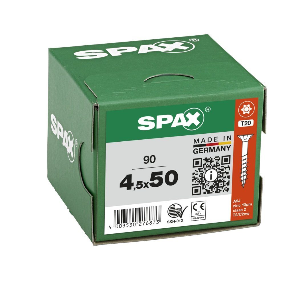 (Stahl SPAX 90 4,5x50 Spanplattenschraube weiß St), mm Universalschraube, verzinkt,
