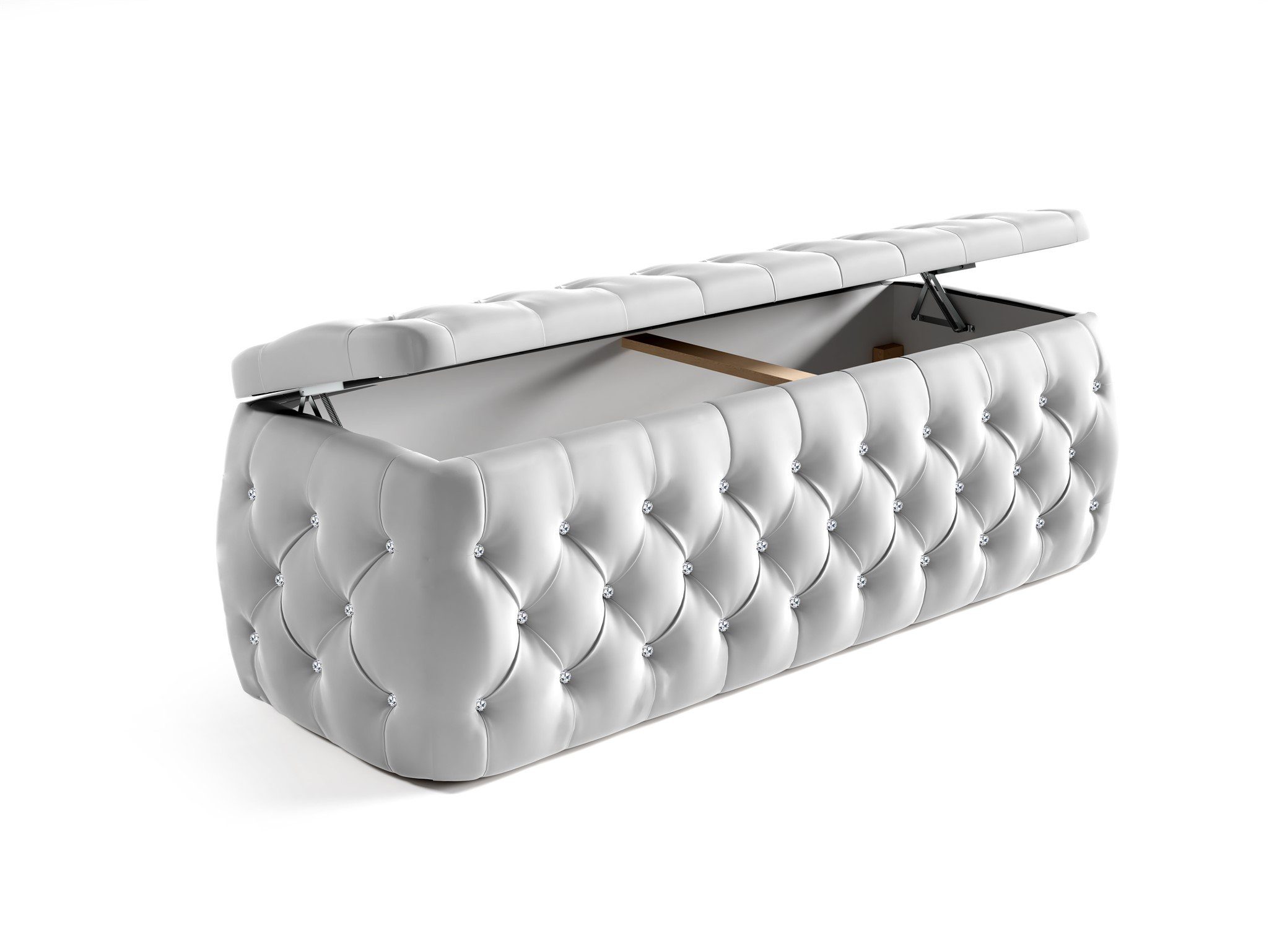 Fun Möbel Boxbett Schlafzimmerbett SEVRA Nr.4 in Stoff Elisa Velvet (inkl. Bettkasten und Topper, RGB LED-Beleuchtung mit Fernbedienung), inkl. Polsterhocker mit Stauraum und 2 Nachttische mit Glasplatte