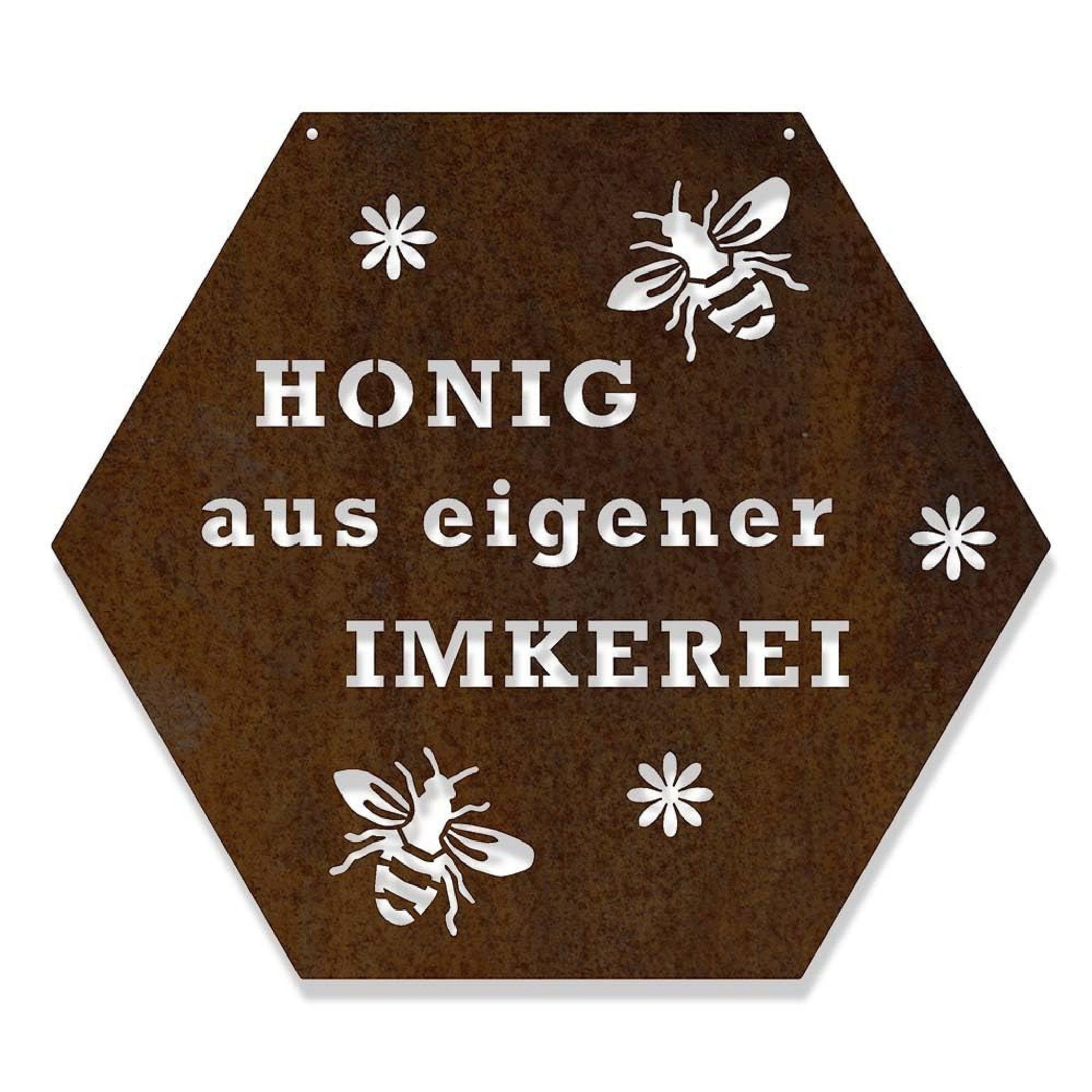 Feuerfest 123 GmbH Hinweisschild Edelrost Honig aus eigener Imkerei 40,0 x 46,2 cm