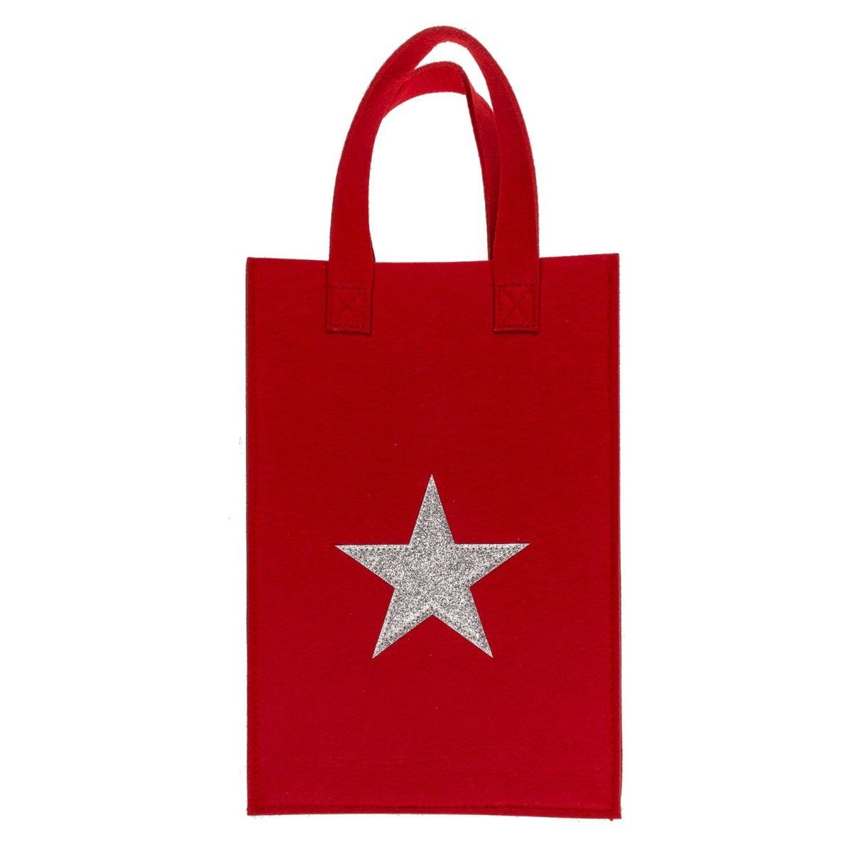 Marabellas Shop Tragetasche Rote Geschenktasche aus Filz mit Glitzermotiv Geschenktüte, mit Tragegriff