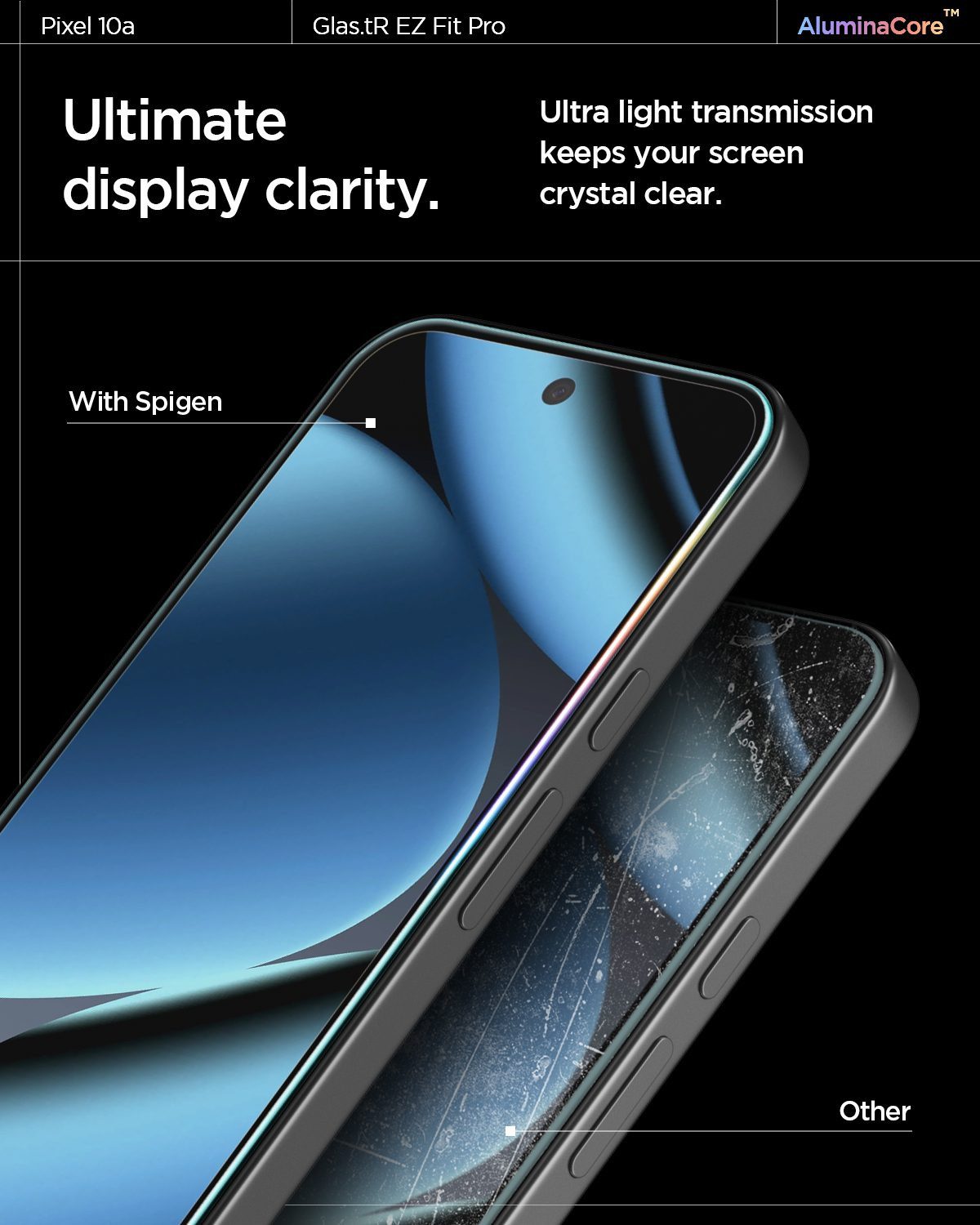 Spigen Displayschutzglas 2x Panzerglas für Google Pixel 10a Displayschutz Schutglas für Google Pixel 10a, Displayschutz-Set, 2 Stück, 10H+ AluminaCore Hartglas, – Bild 5 von 5