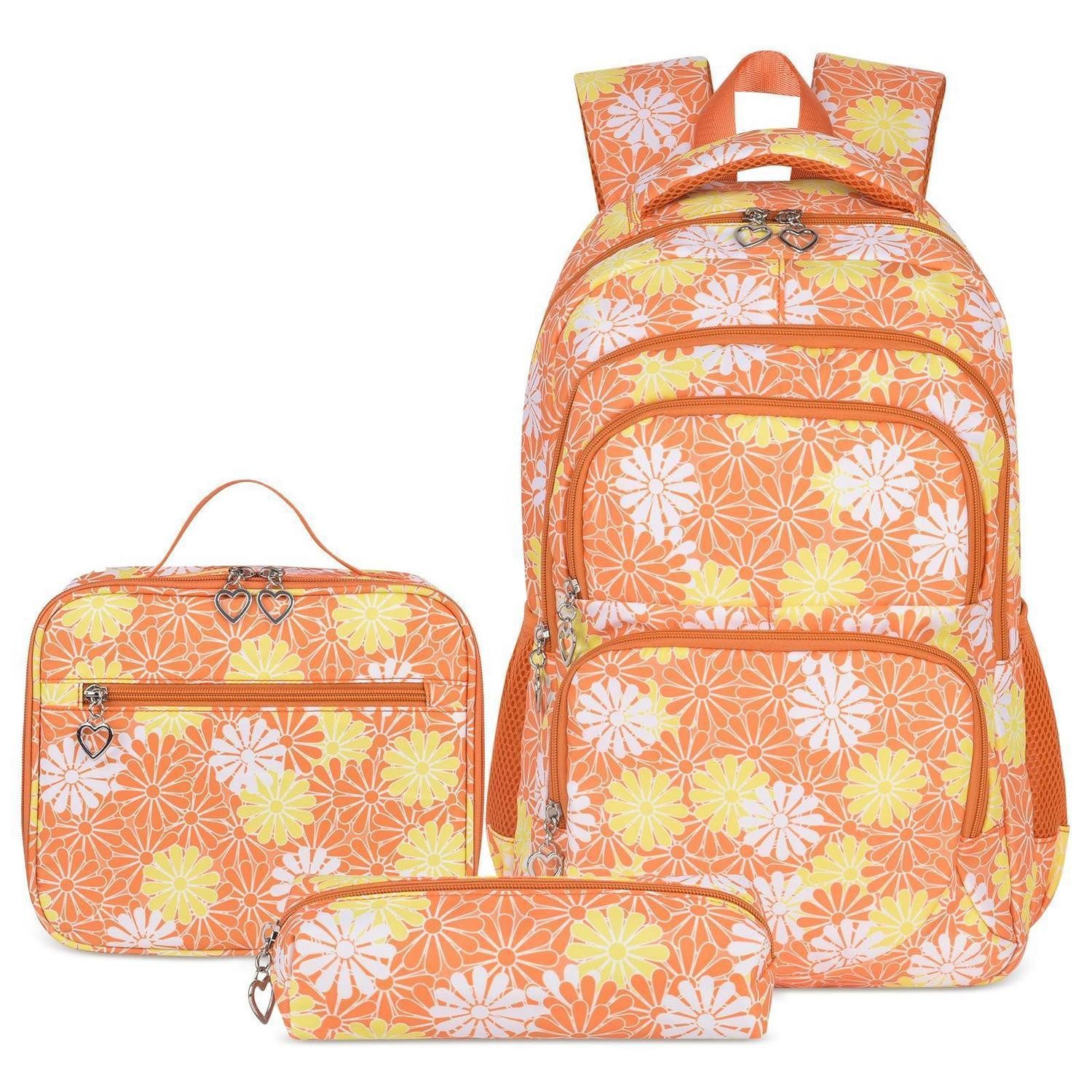 LuxusKollektion Schulrucksack Schulrucksack Set Mädchen Orange - 3-teilig