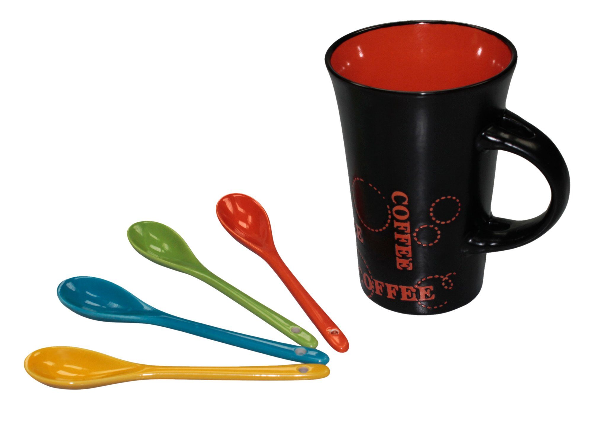 Haus und Deko Geschirr-Set 4er-Set Keramik Kaffeebecher & Löffel Kaffeetassen schwarz bunt XL (8-tlg), Keramik – Bild 2 von 2