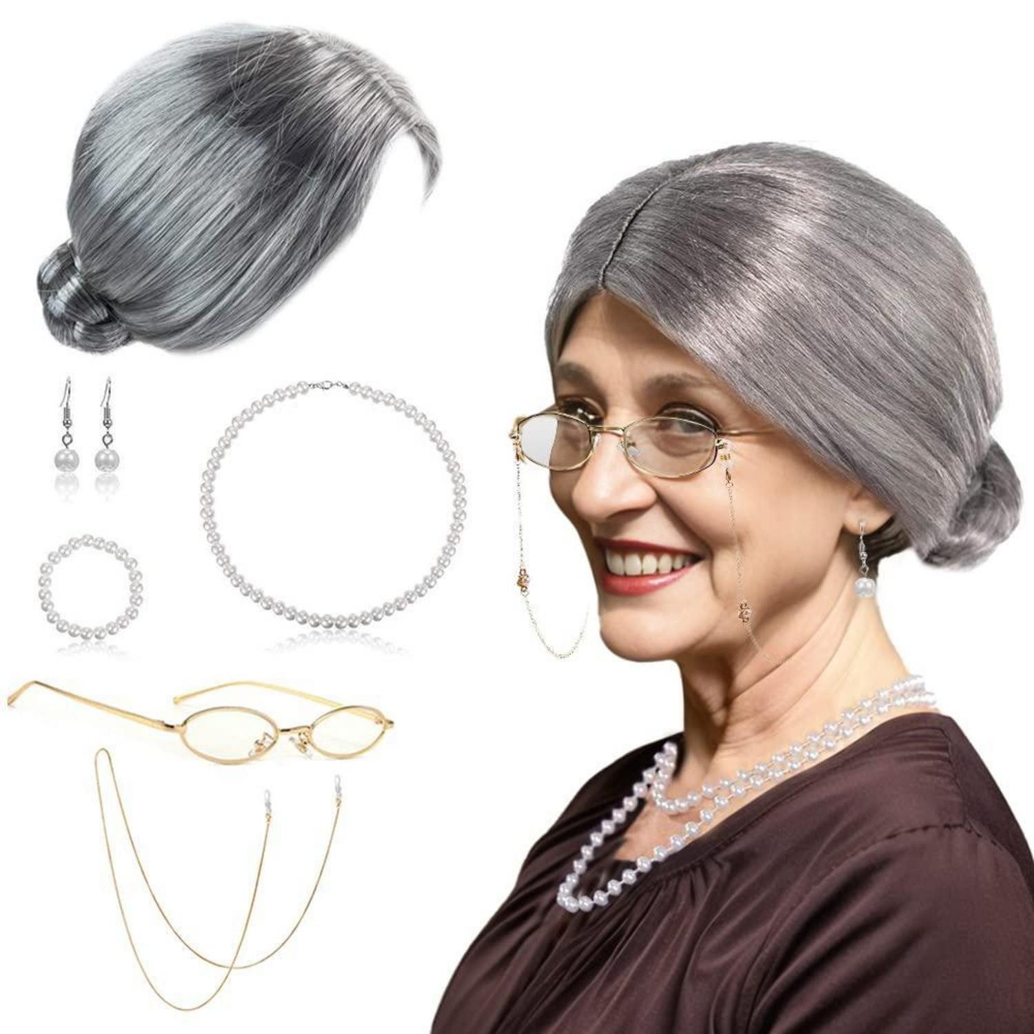 LuxusKollektion Kostüm-Perücke Oma Perücke Old Lady Kostüm Großmutter Cosplay Zubehör Fasching