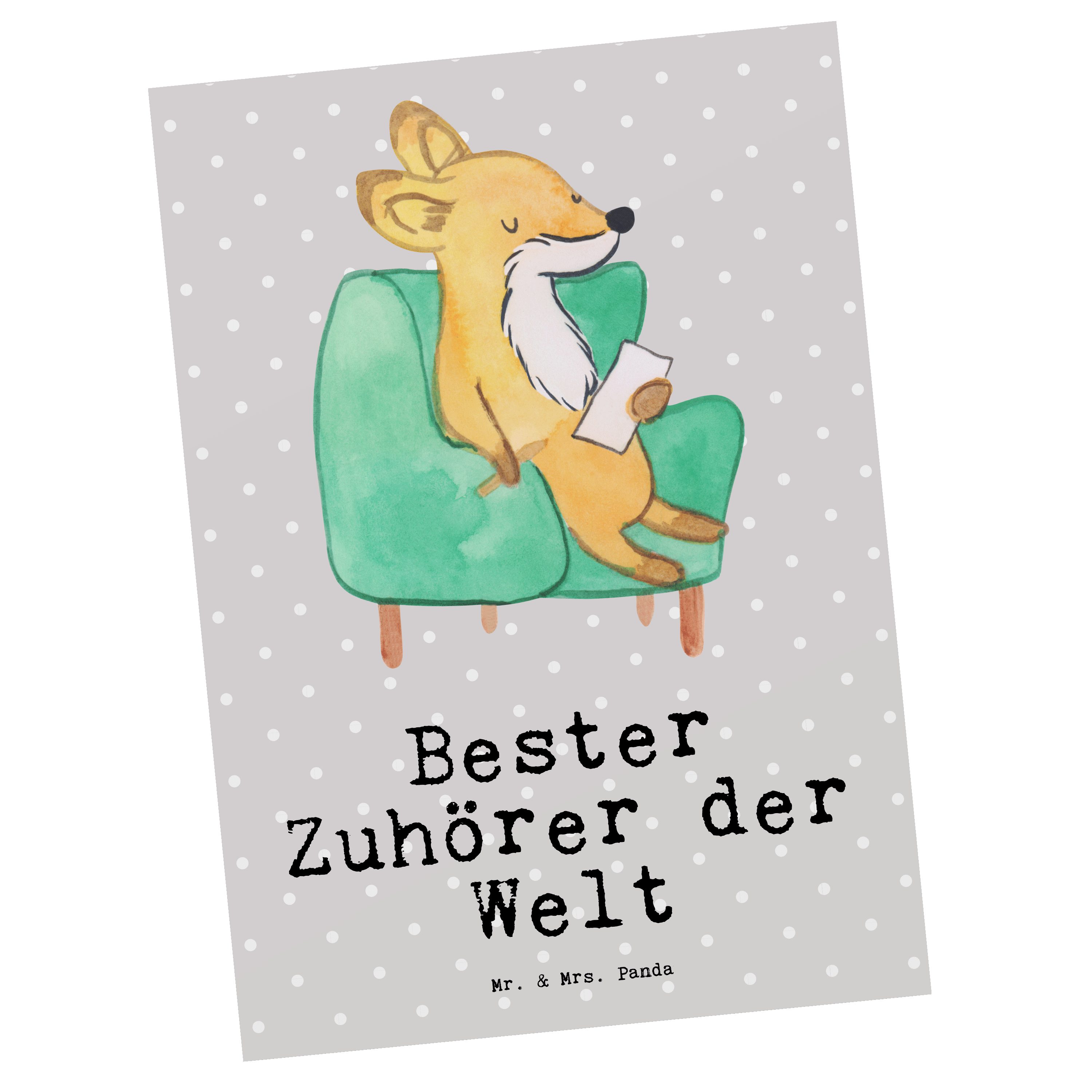 Mr. & Mrs. Panda Postkarte Fuchs Bester Zuhörer der Welt - Grau Pastell - Geschenk, für, Danke