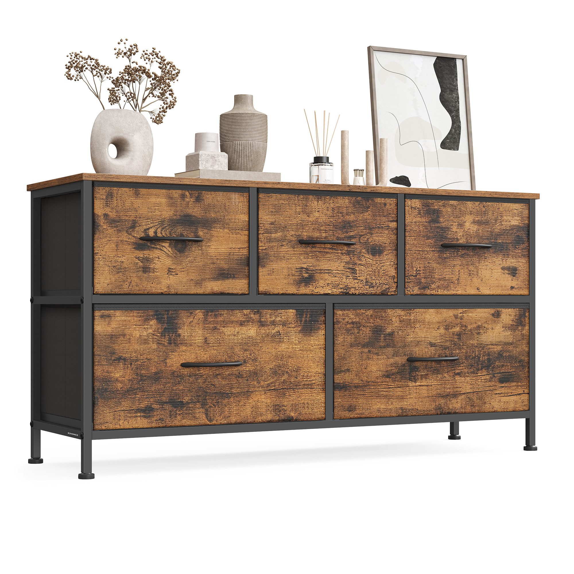 SONGMICS Kommode Schrank, Aufbewahrungsschrank, für Schlafzimmer, Flur, Wohnzimmer, Stahl, 5 Schubladen