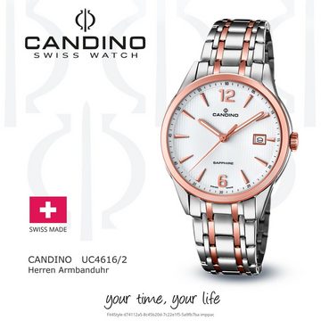 Candino Quarzuhr Candino Herren Uhr Analog C4616/2, (Analoguhr), Herren Armbanduhr rund, Edelstahlarmband roségold, silber, Elegant