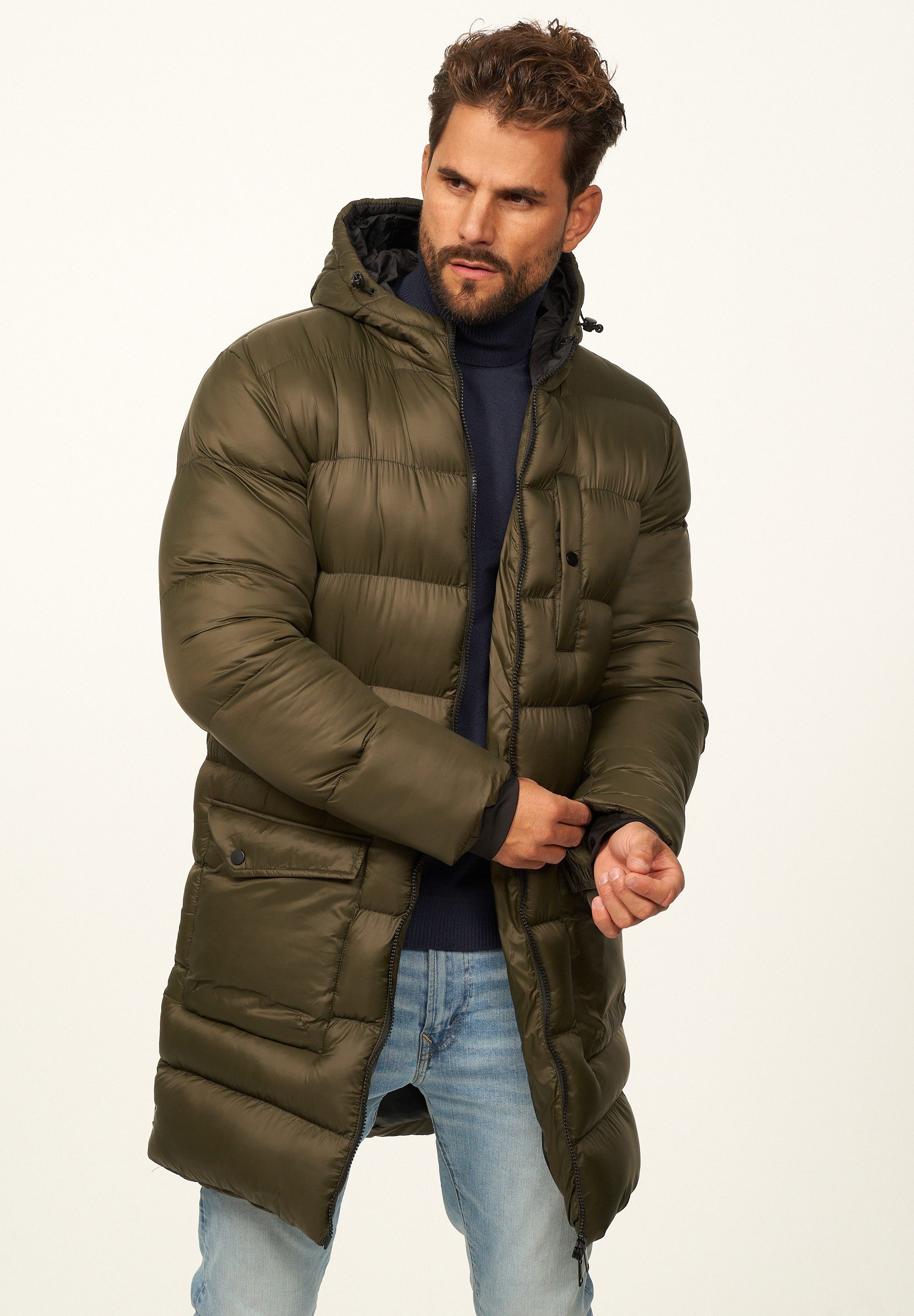 SOULSTAR Parka mit Kapuze als Winterjacke - Langer Steppmantel Herren warme günstig online kaufen