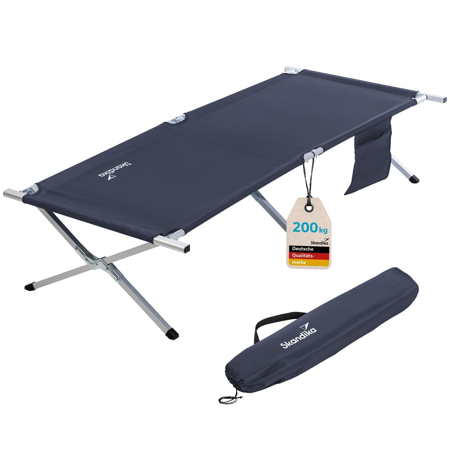 Skandika Feldbett Campingliege Vuoma, Klappbare Sonnenliege, Campingbett, max. 200 kg Organizer-Tasche, 210 x 75 cm, Anti-Rutsch-Füße, Tragetasche, Garten